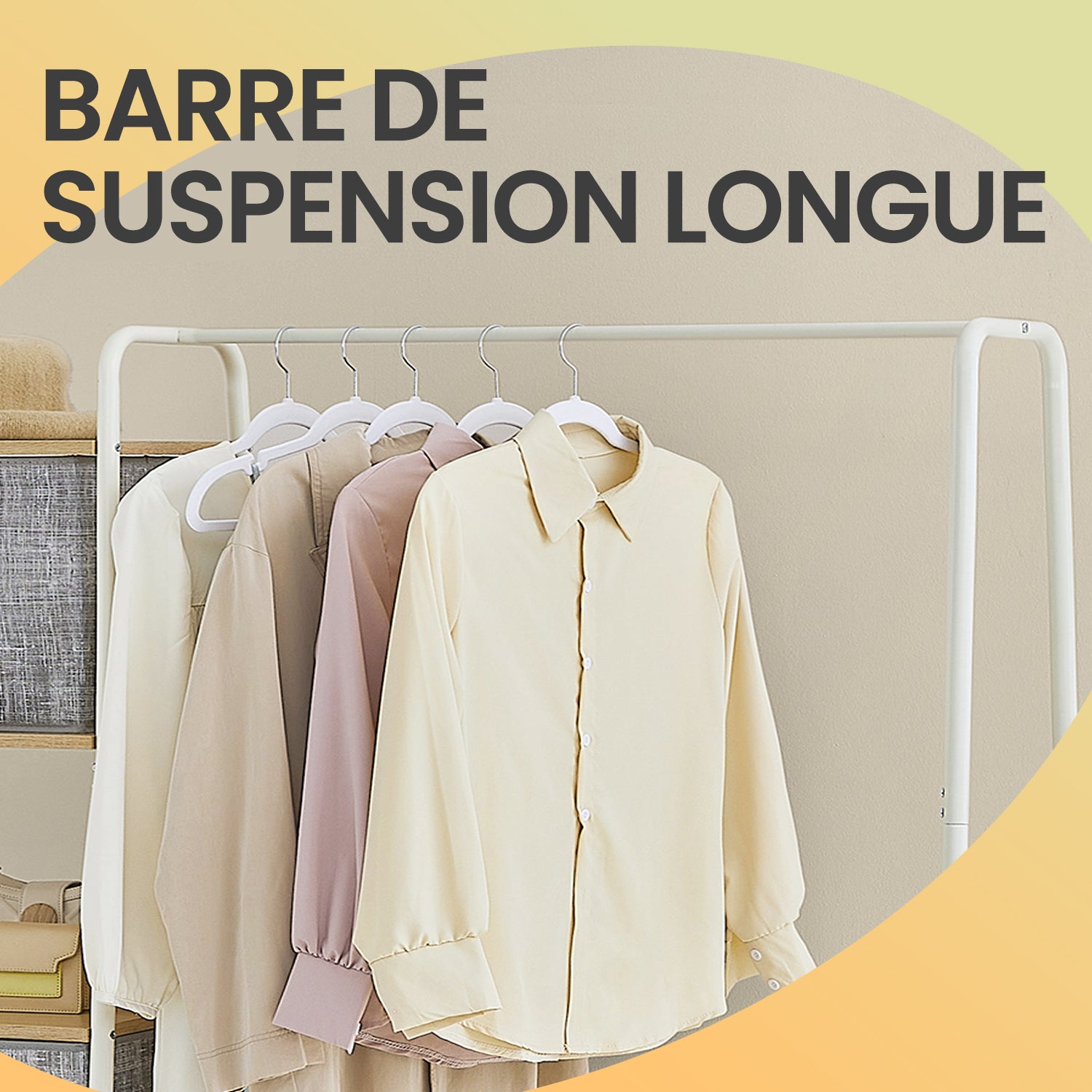 Portant à Vêtements avec Étagère à Chaussures et Rangement à 5 Niveaux, 6 Crochets Latéraux, Blanc - 3