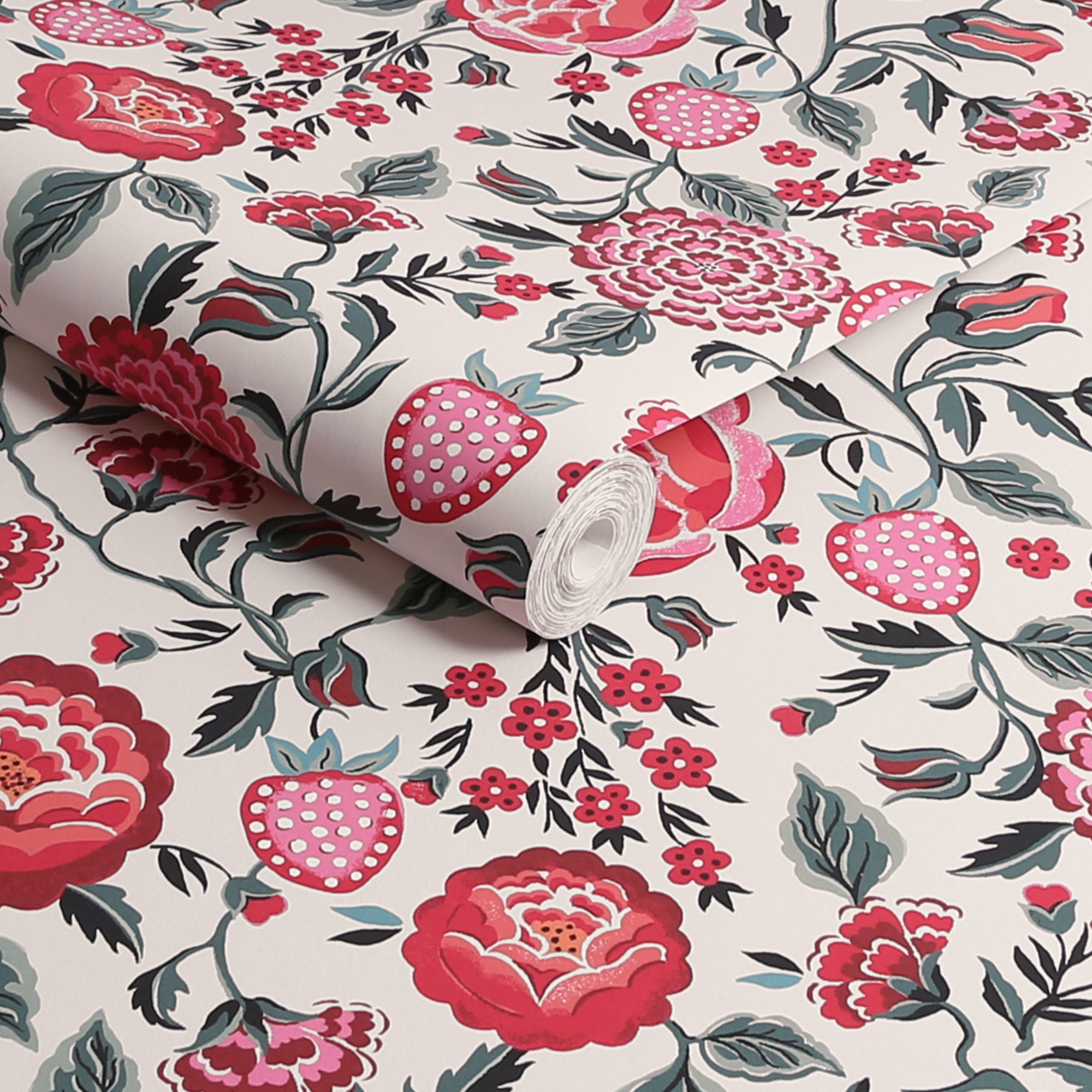 Cath Kidston Tapeta filzelinowa STRAWBERRY GARDEN różowy 10 m x 52 cm