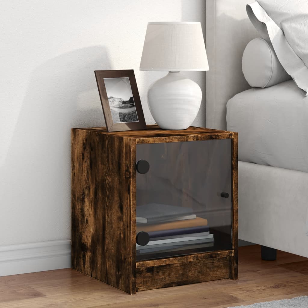 Table de chevet avec porte en verre chêne fumé 35 x 37 x 42 cm - 3