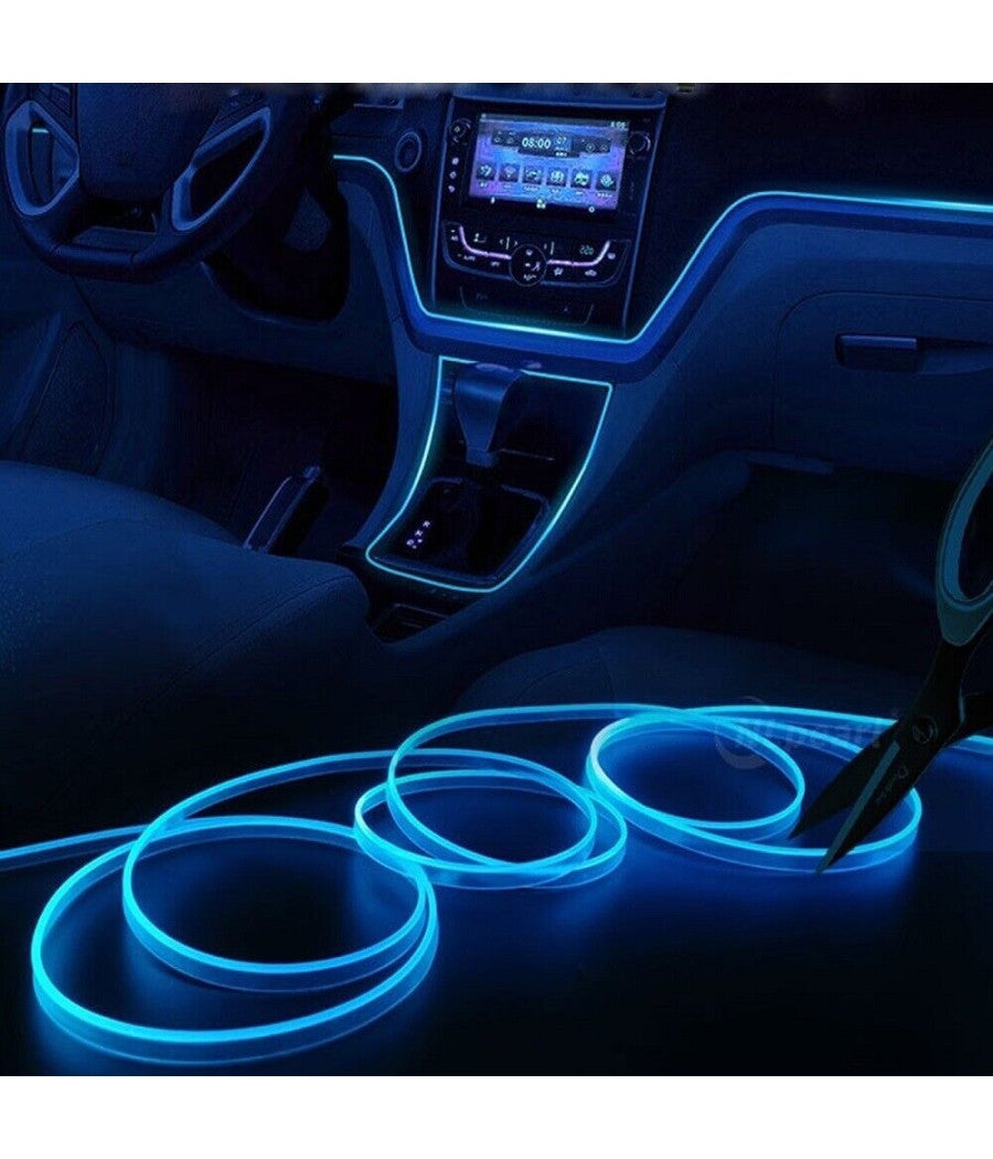 Trade Shop - Striscia Strip Led Per Interni Auto A 12v Fibra Ottica Luce Decorativa Atmosfera - Blu -5 Mt - - 7