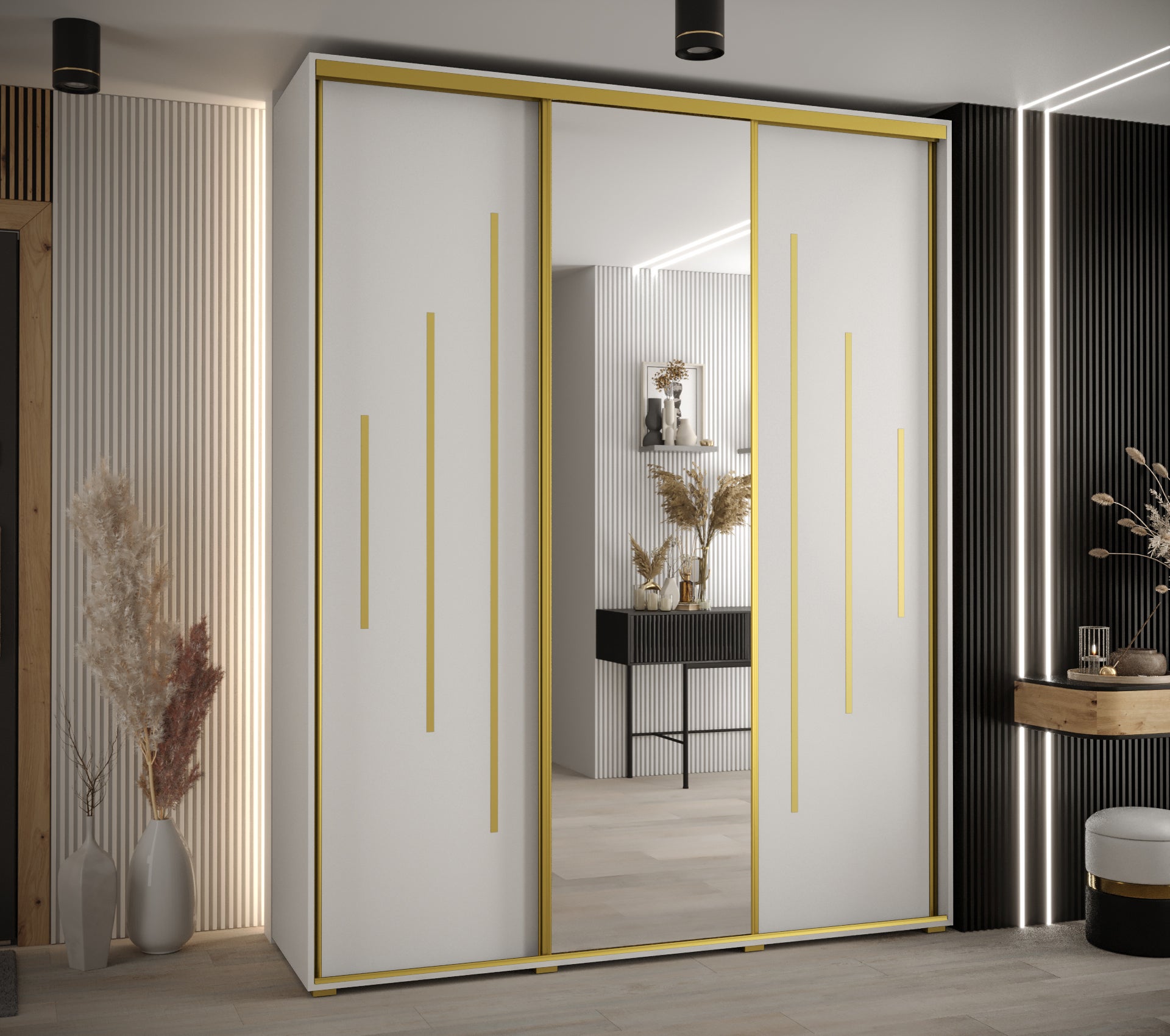 Szafa przesuwna z lustrem wysoka Davos 13 200 x 60 x 235,2 cm biały + biały + u. złoty - Abiks Meble - 2