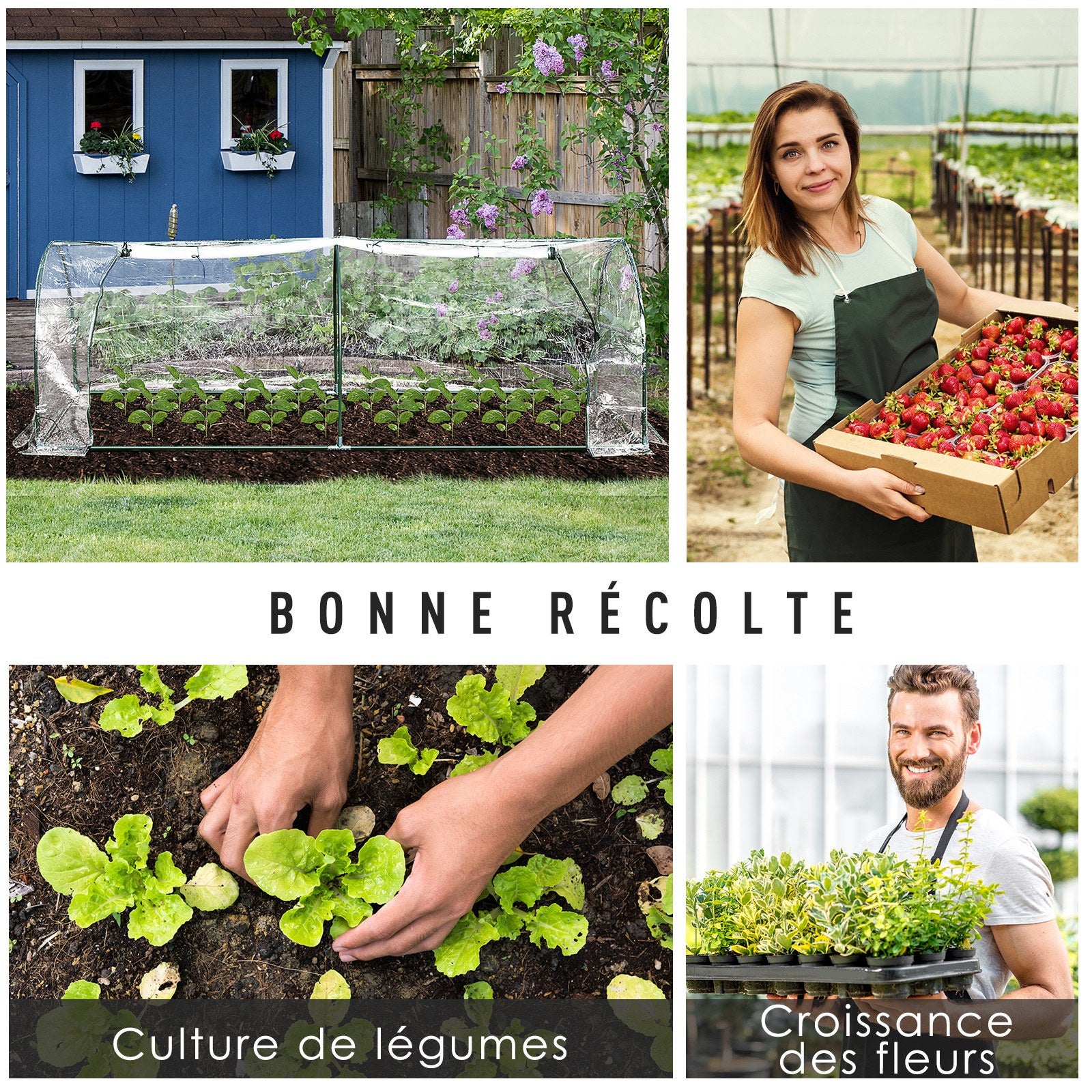 Serre de Jardin Tunnel mini serre tunnel serre à tomates 2,5L x 1l x 0,8H m Grande Porte zippée bâche PVC Transparent métal époxy Vert - 5