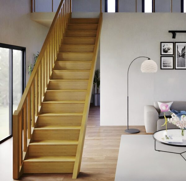 Escalier droit en bois de pin BUDGET+ – Escalier avec contremarche et rampe – largeur 80 cm – pour hauteur 280 cm - 3