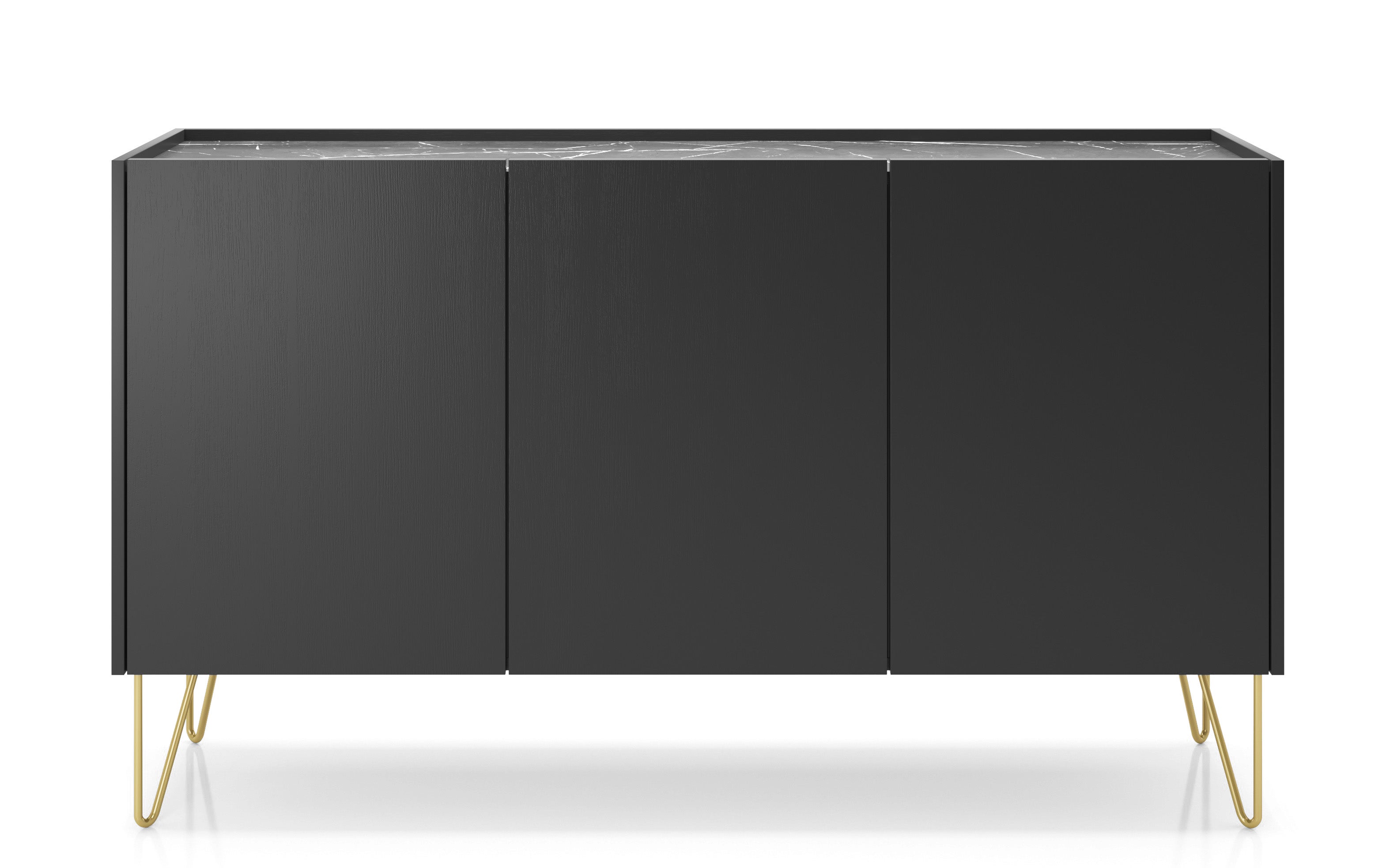 Komoda: 3 drzwi, 6 półek, grafitowa czerń / czarny marmur, 144 cm x 83 cm x 37 cm - 2