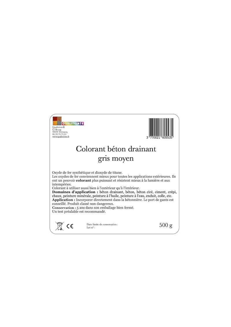 Pigment Colorant Béton Qualiteinte - Gris Moyen -500 G - Lot de 5 sachets - 5