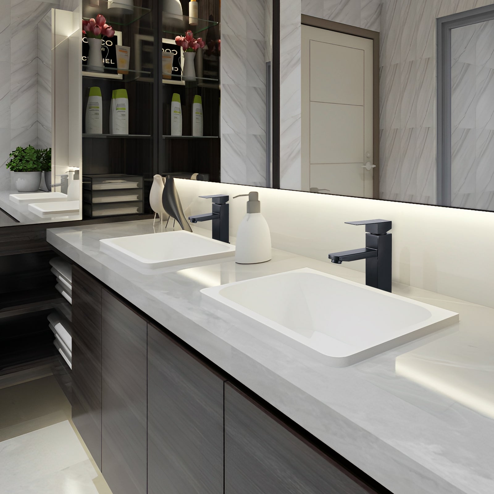 Robinet Salle Bain Noir Mitigeur Lavabo en Laiton Mitigeur Salle de Bain Contient des Tuyaux Chauds et Froids - 9