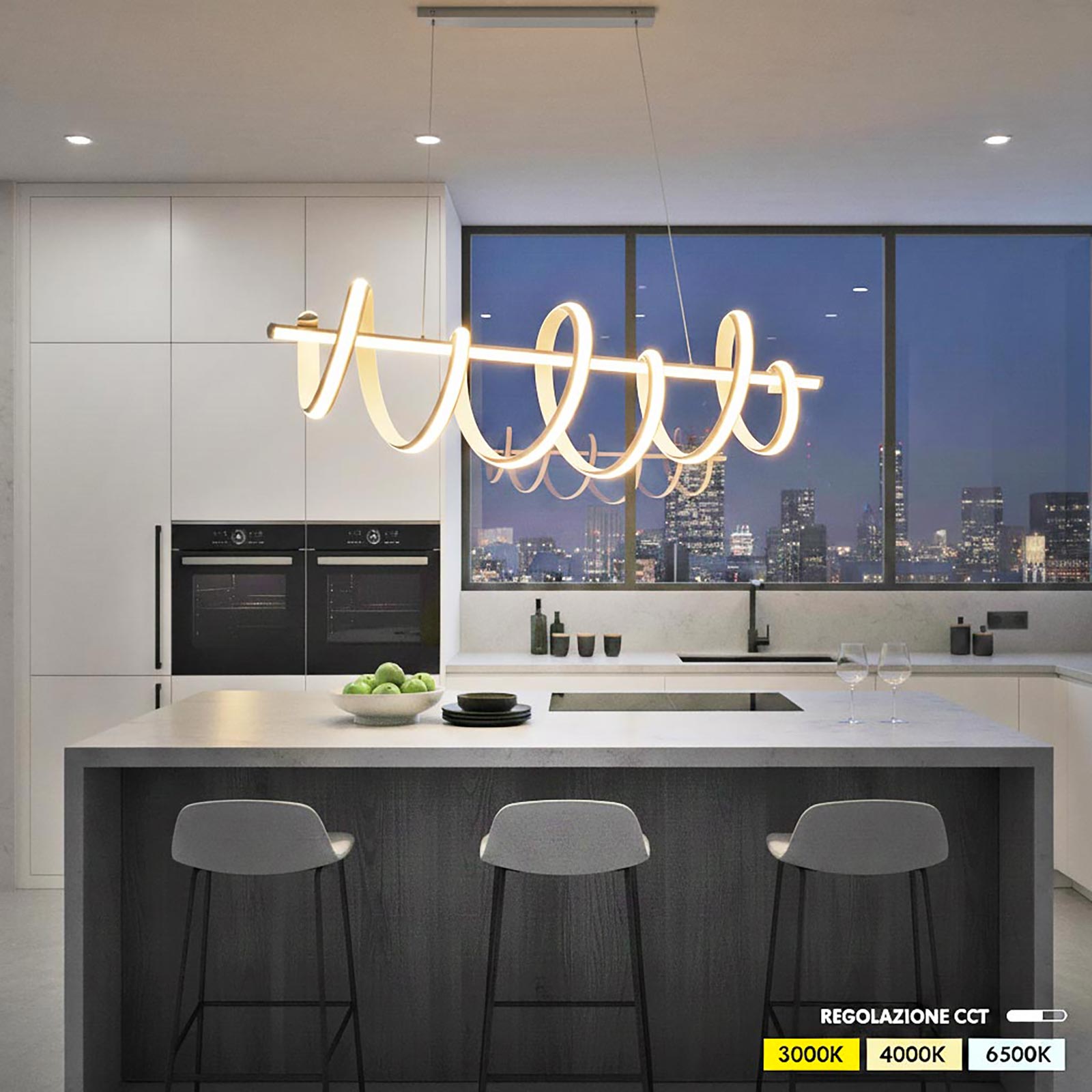 Suspension LED stylisée 60 W CCT 3000 K à 6500 K Design moderne Lampe suspendue Cuisine Salon Éclairage de table - 4