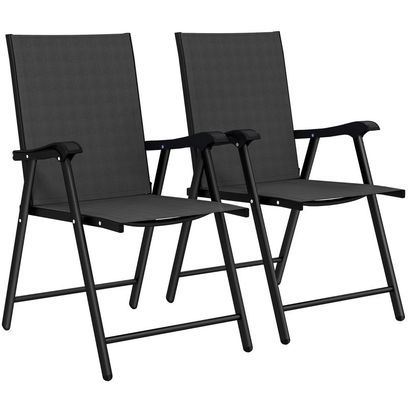 Set de 2 scaune pliabile de grădină cu suport din oțel 58 x 62 x 97 cm negru, spătar înalt, Set de două scaune pliante: spătarul înalt de 60 cm 2buc