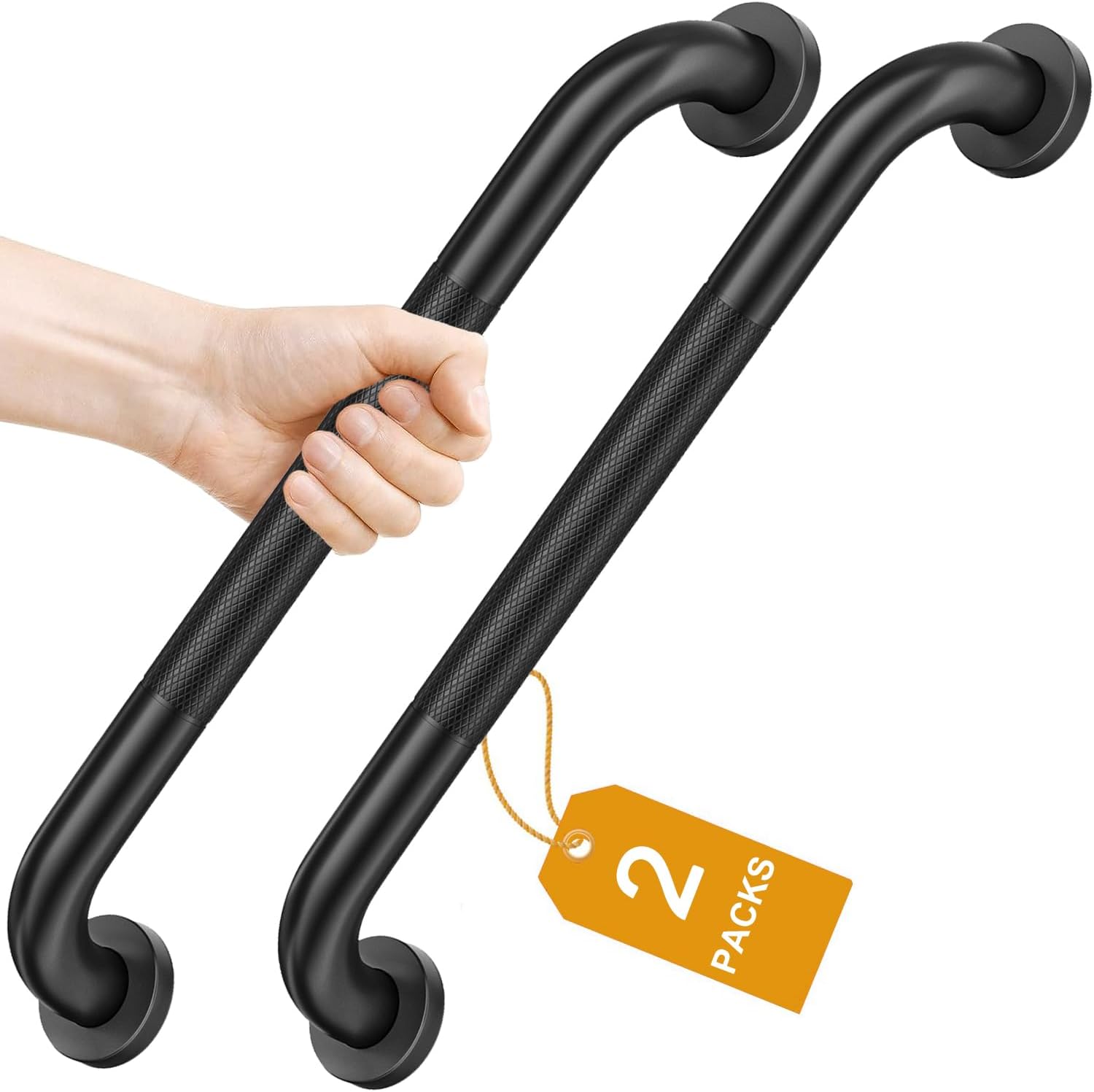 Poręcze ze stali nierdzewnej antypoślizgowe, 2 sztuki, z radełkowanymi uchwytami, do łazienki, 62 cm, matowa czerń