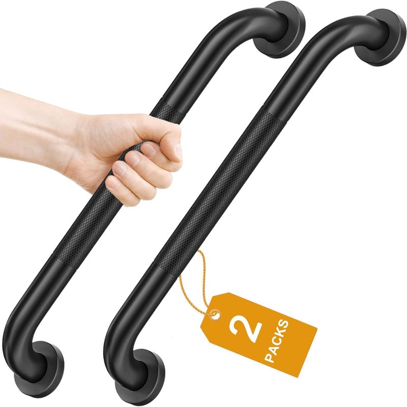 Poręcze ze stali nierdzewnej antypoślizgowe, 2 sztuki, z radełkowanymi uchwytami, do łazienki, 62 cm, matowa czerń