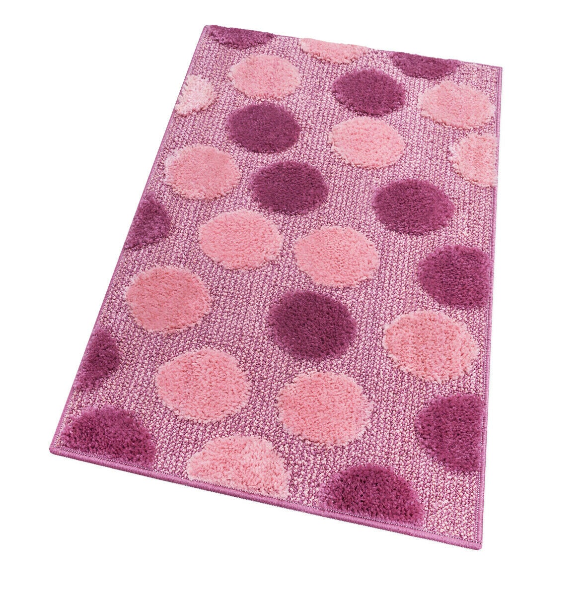 Alfombra de baño 65x130 cm para ducha pie de cama moderna suave antideslizante absorbente shaggy lunares morado