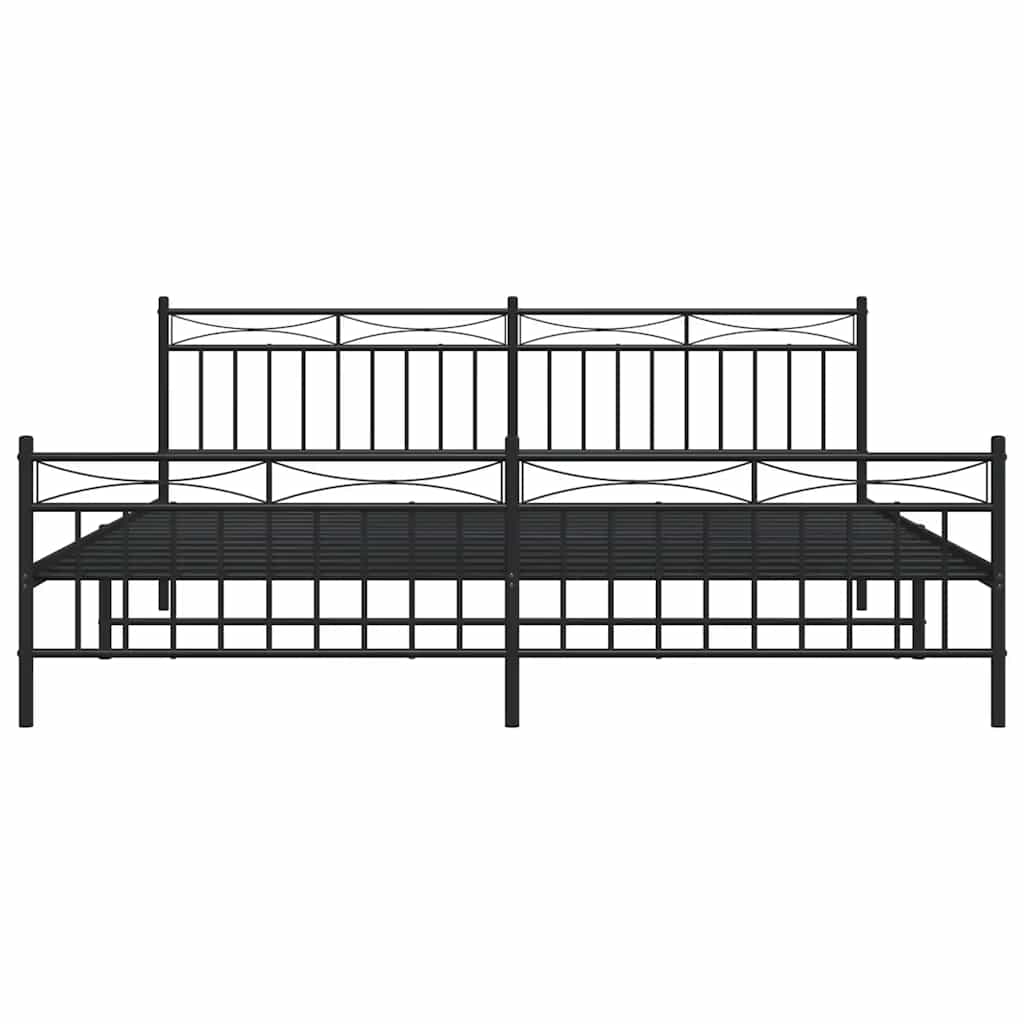 Estructura de cama sin colchón con estribo, de metal negro, para dormitorio, 193 × 203 cm - 6