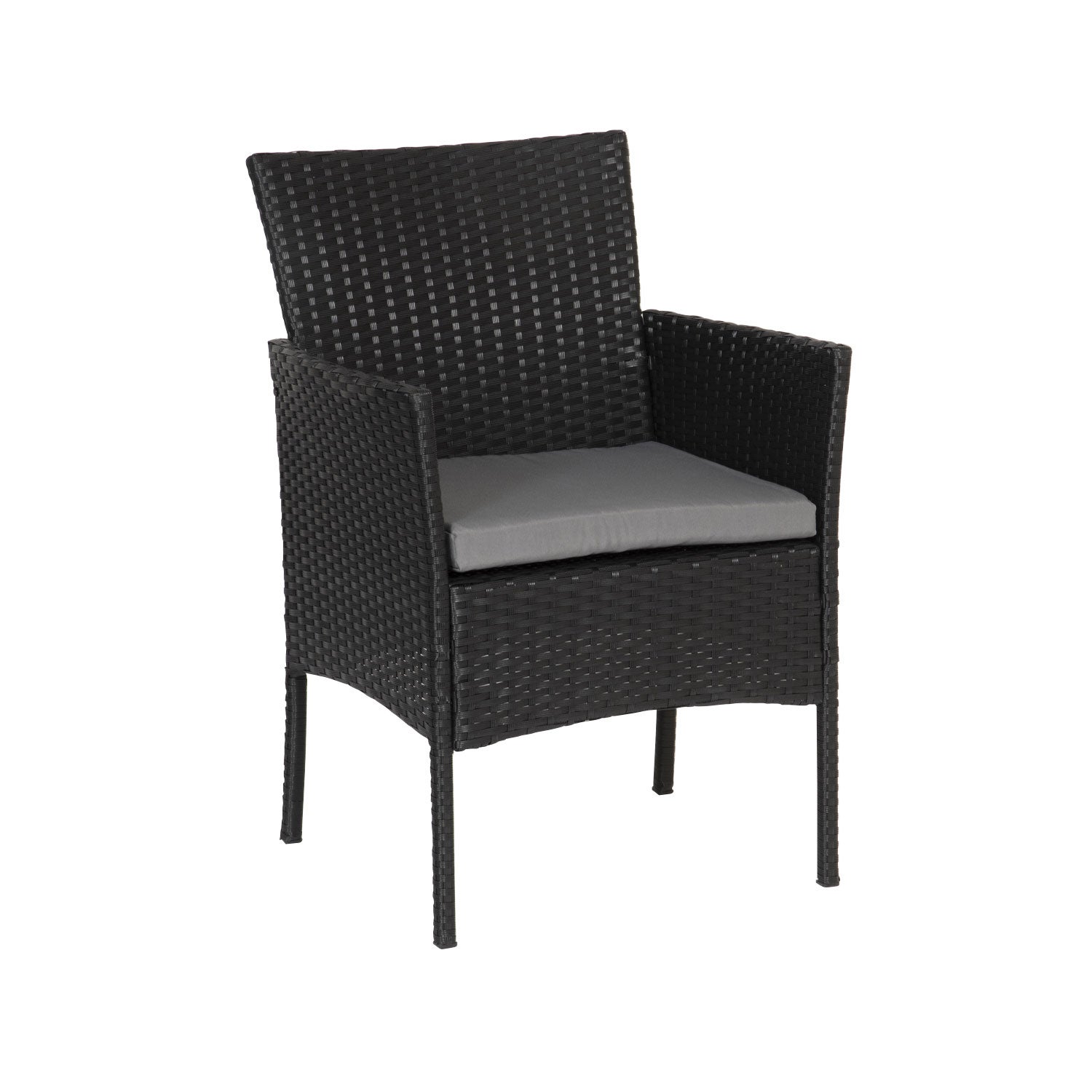 Salon de jardin CORDOUE en résine tressée noire 4 places - coussins gris - 5