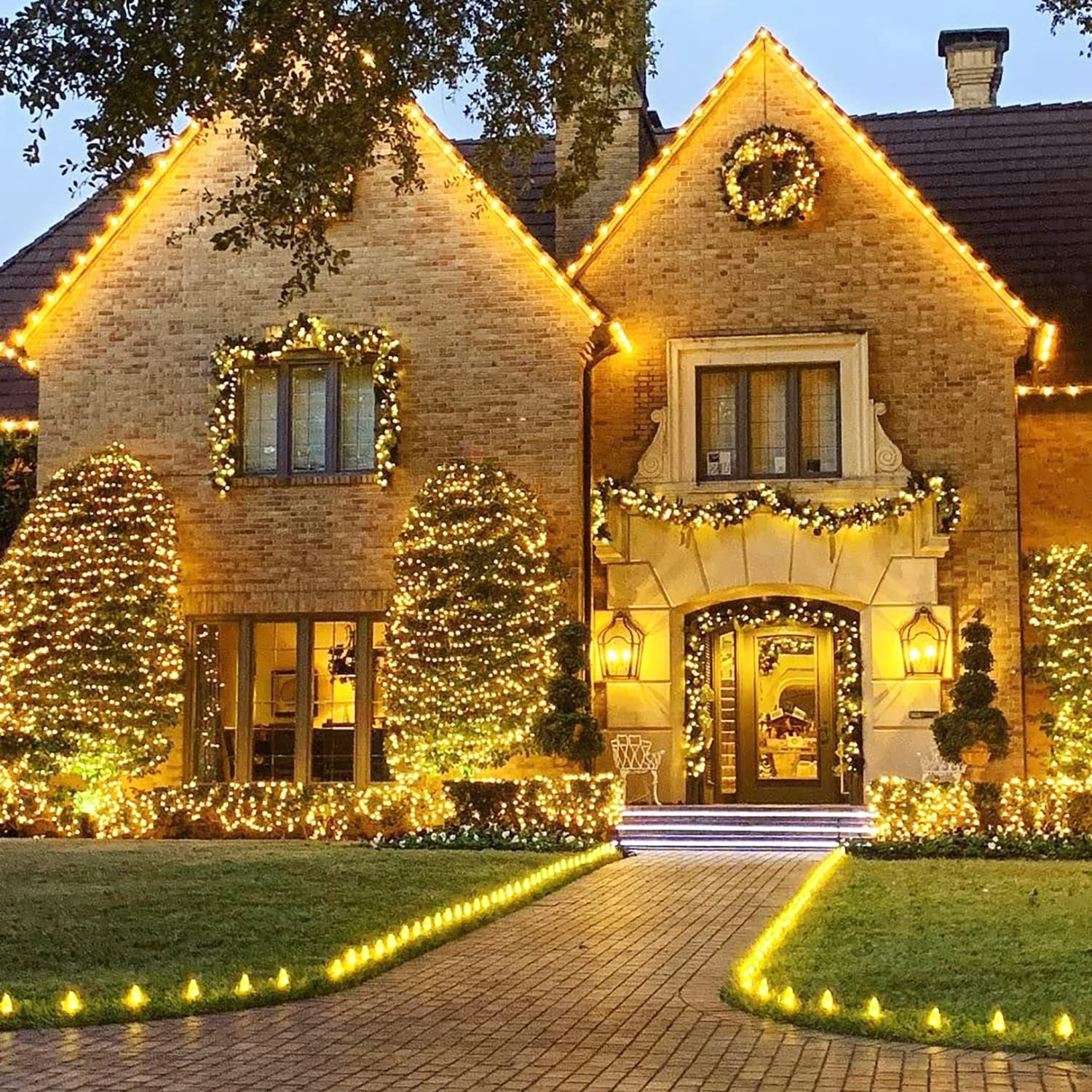 Guirlande lumineuse solaire d'extérieur, 2 x 20 m, 200 LED, étanche, lumière blanche chaude, 8 modes d'éclairage - 7