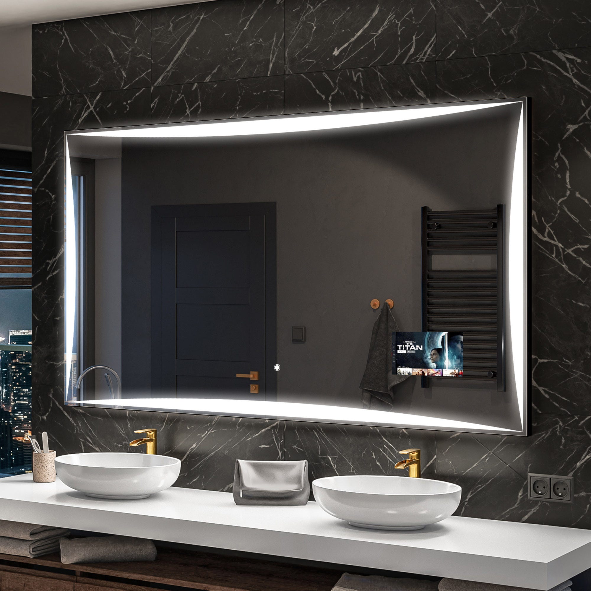 Specchio Da Bagno Con LED 61x81 Cm – Retroilluminazione Doppia, 3 Colori Luce, Anti-appannamento E Memoria, Vetro Infrangibile IP44