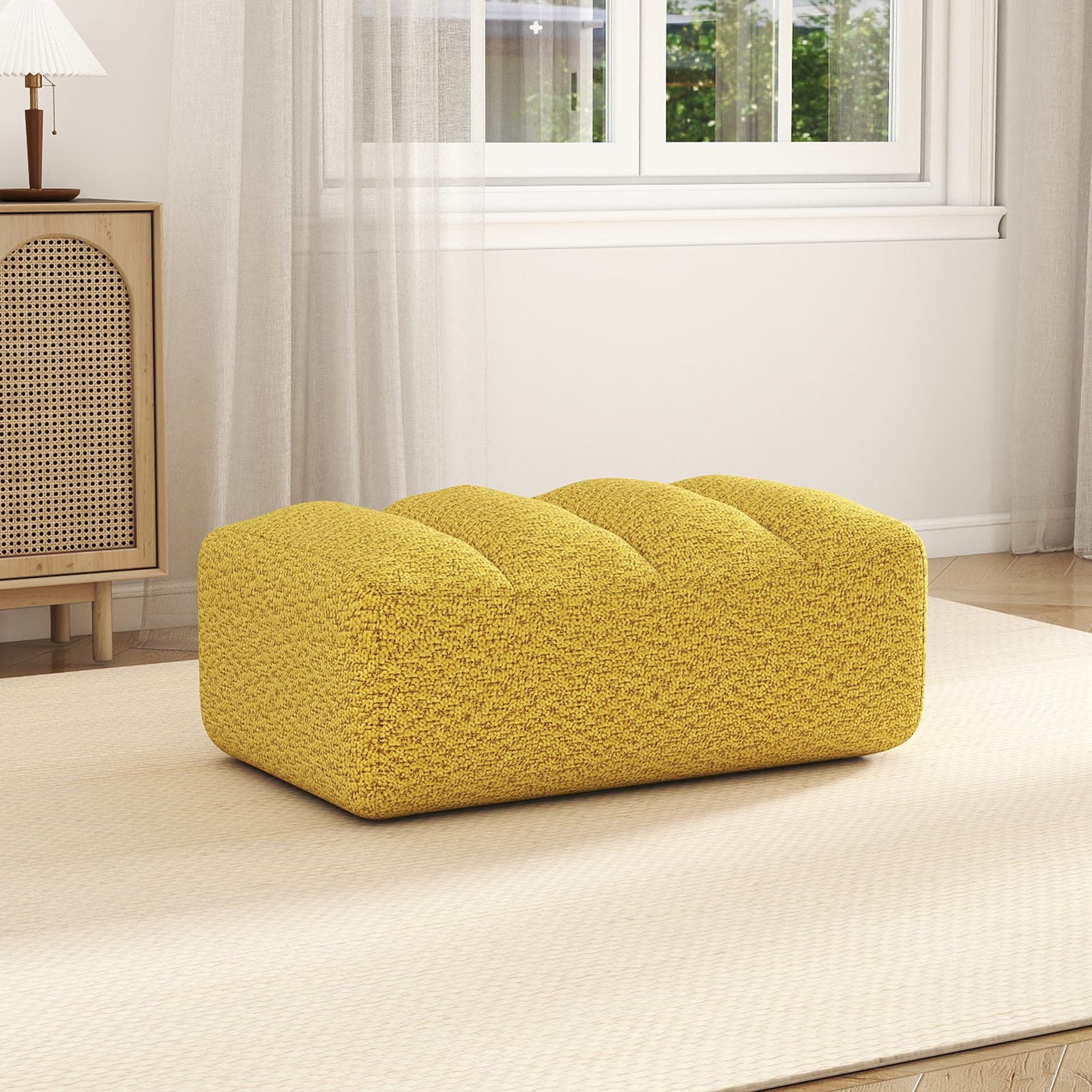 Pouf en tissu polaire granuleux jaune | Leroy Merlin