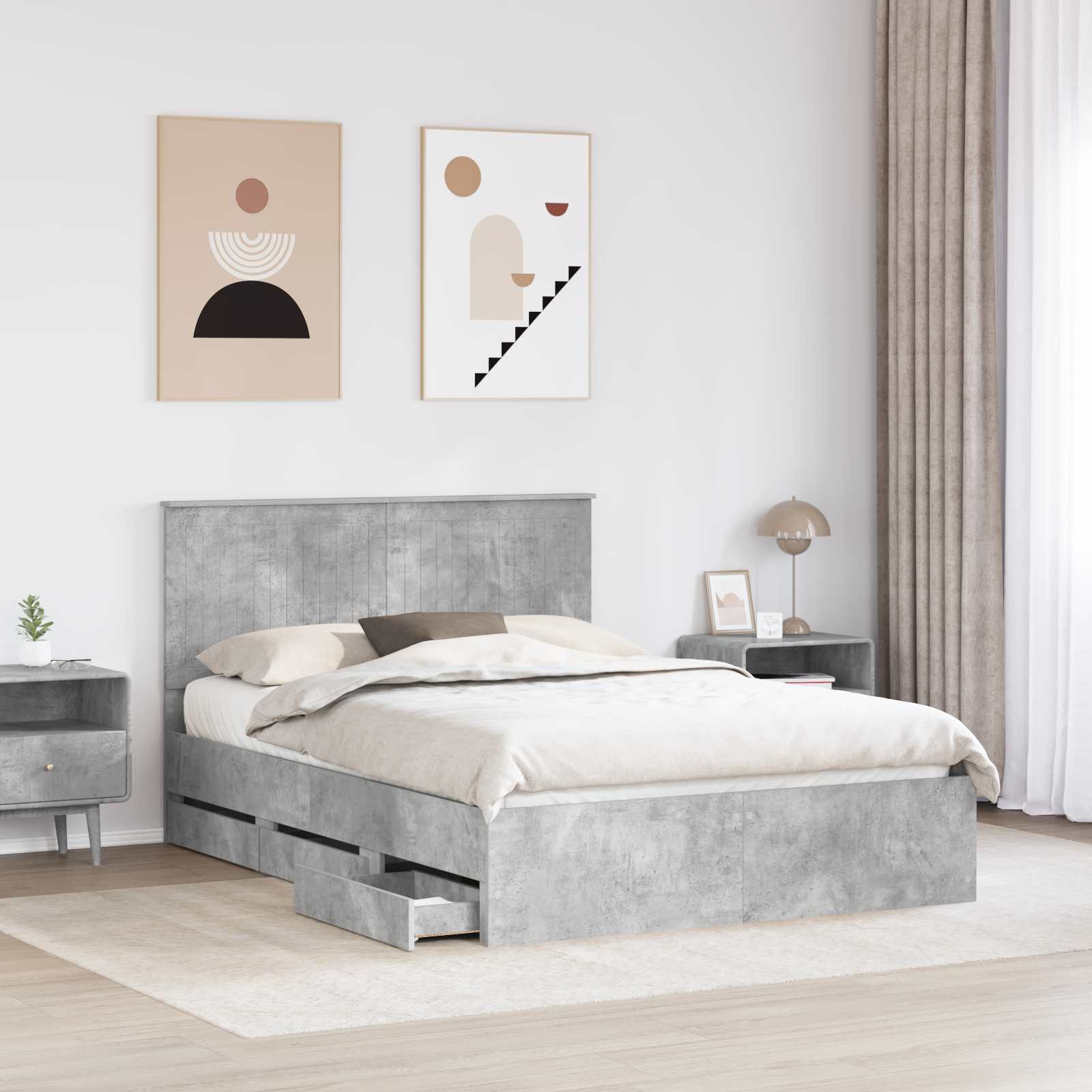 Cadre de lit gris béton 135 x 190 cm en panneau de bois - 3