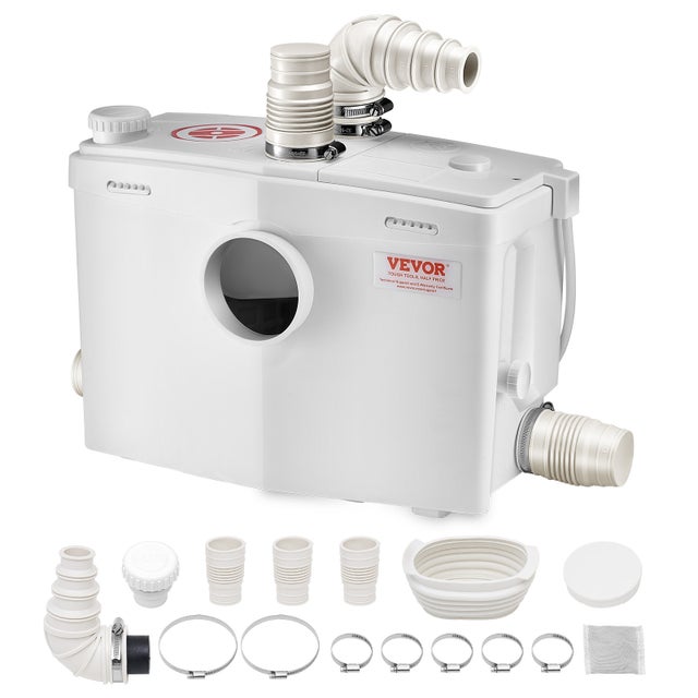 Pompe de Macération VEVOR 1200 W,Macérateur Sanitaire 4 Entrées Eau,180 L/min,Hauteur Refoulement 10 m,Élimination Eaux Usées pour Toilettes