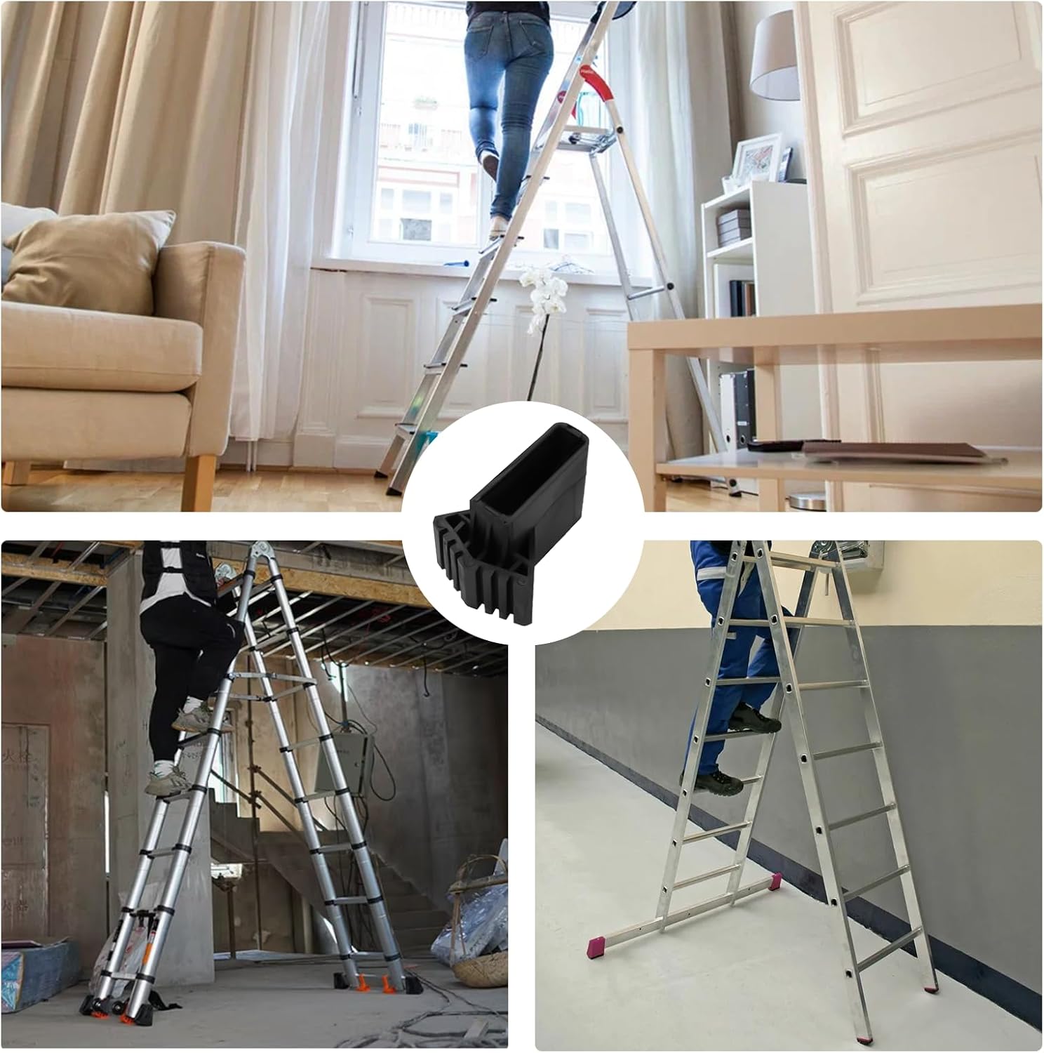 Lot de 4 pieds d'échelle en caoutchouc antidérapants pour échelles télescopiques, techniques et à chevrons (noir) - 7