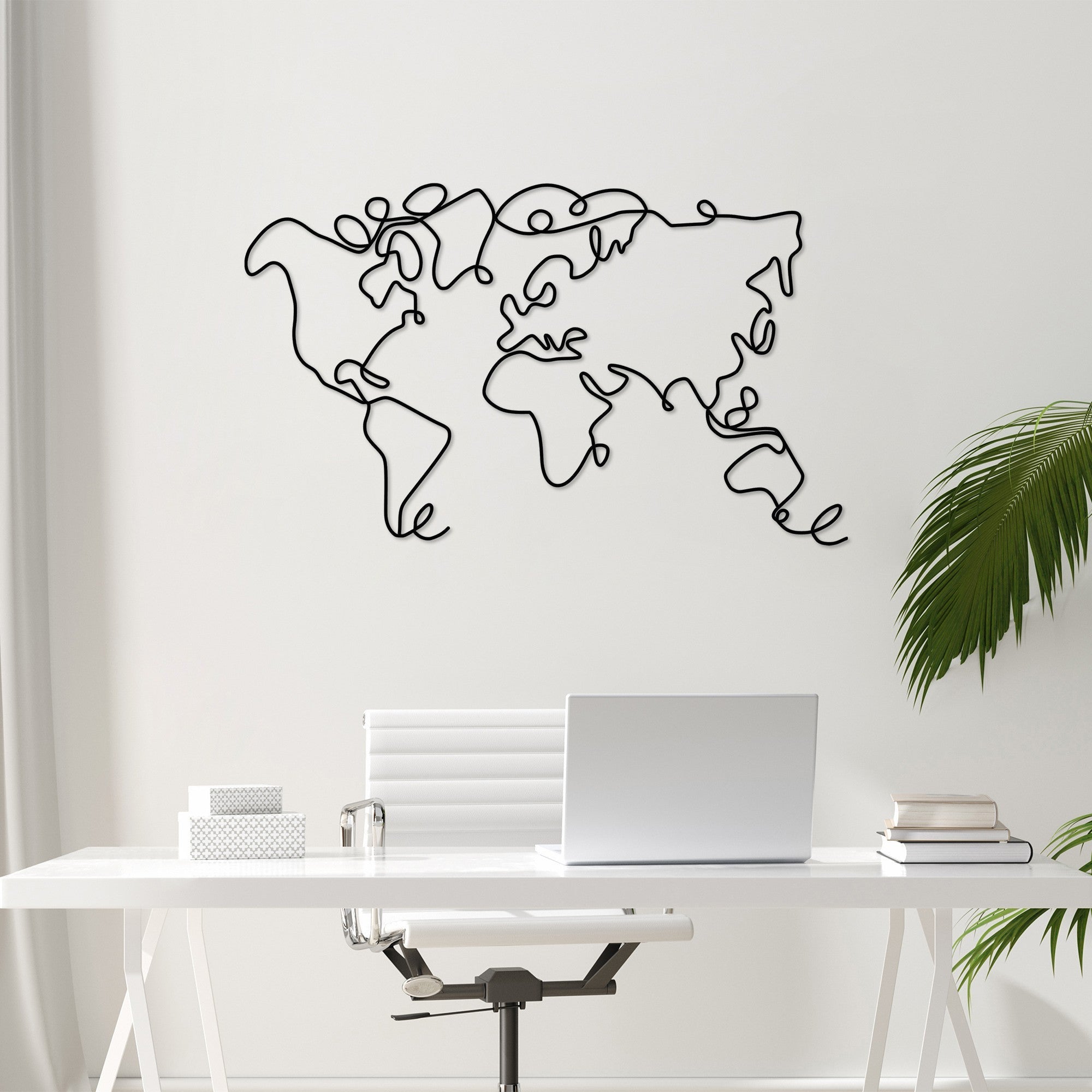 Decoratiune perete WORLD MAP, negru, metalic, 120x2x70 cm | Leroy Merlin