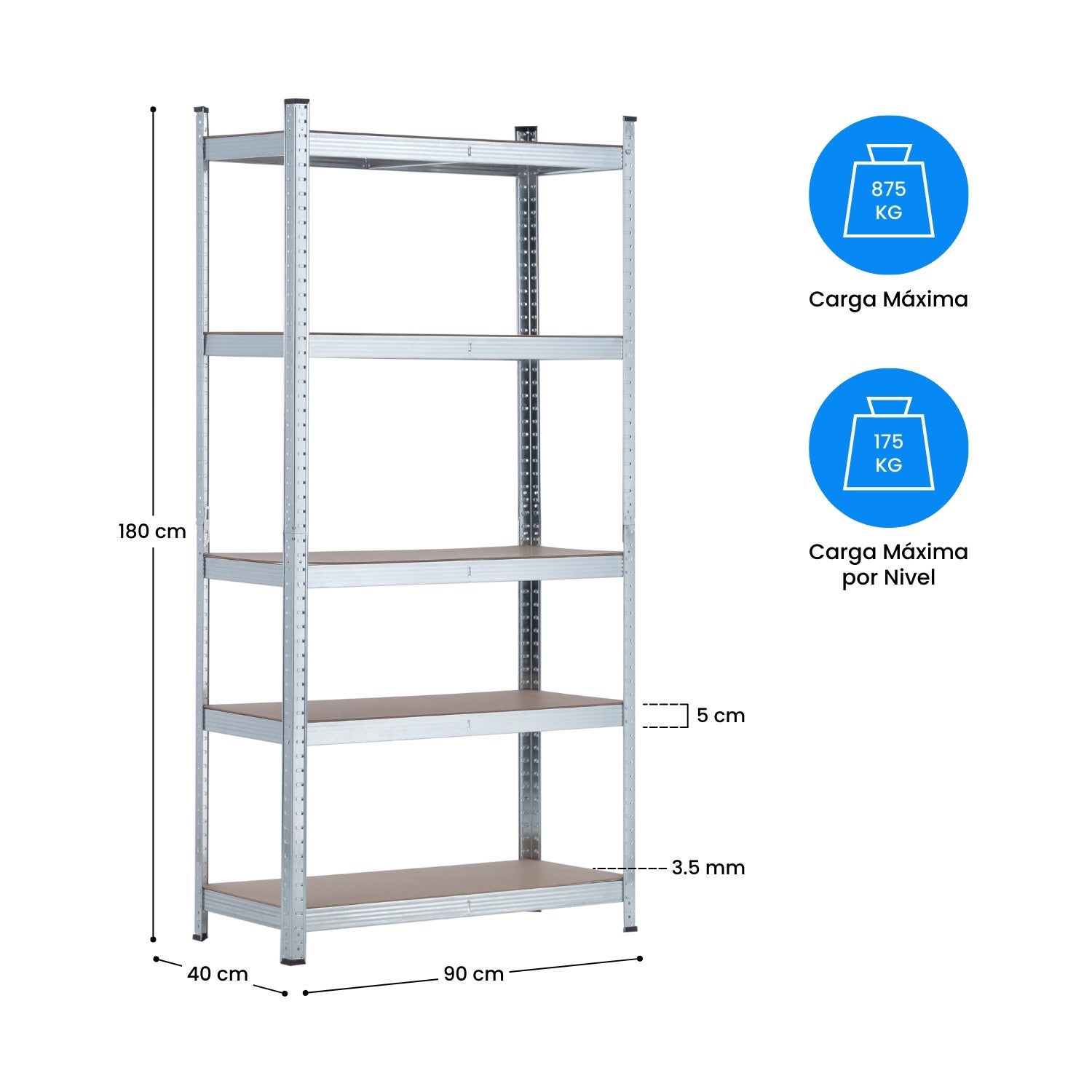 Estante Modular Metálica com 5 Prateleiras 875kg Prata 90x40x180cm Thinia Home - 6