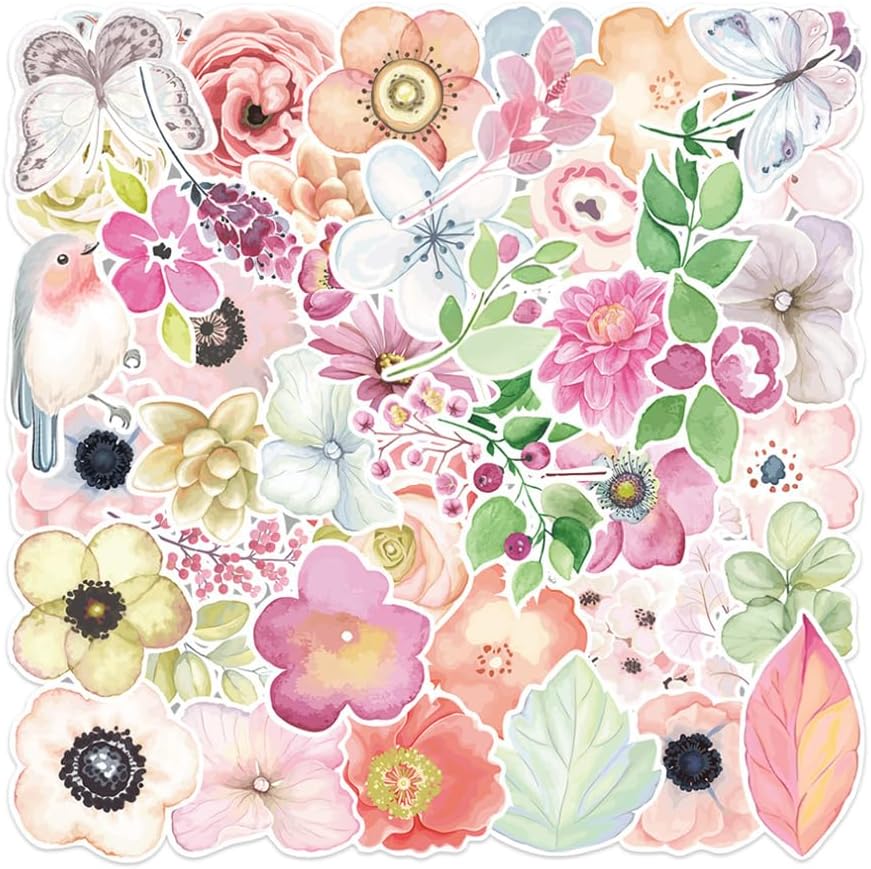 100 sztuk naklejek kwiatowych do scrapbookingu, naklejki kwiatowe, naklejki estetyczne, naklejki na rośliny, naklejki na laptopa