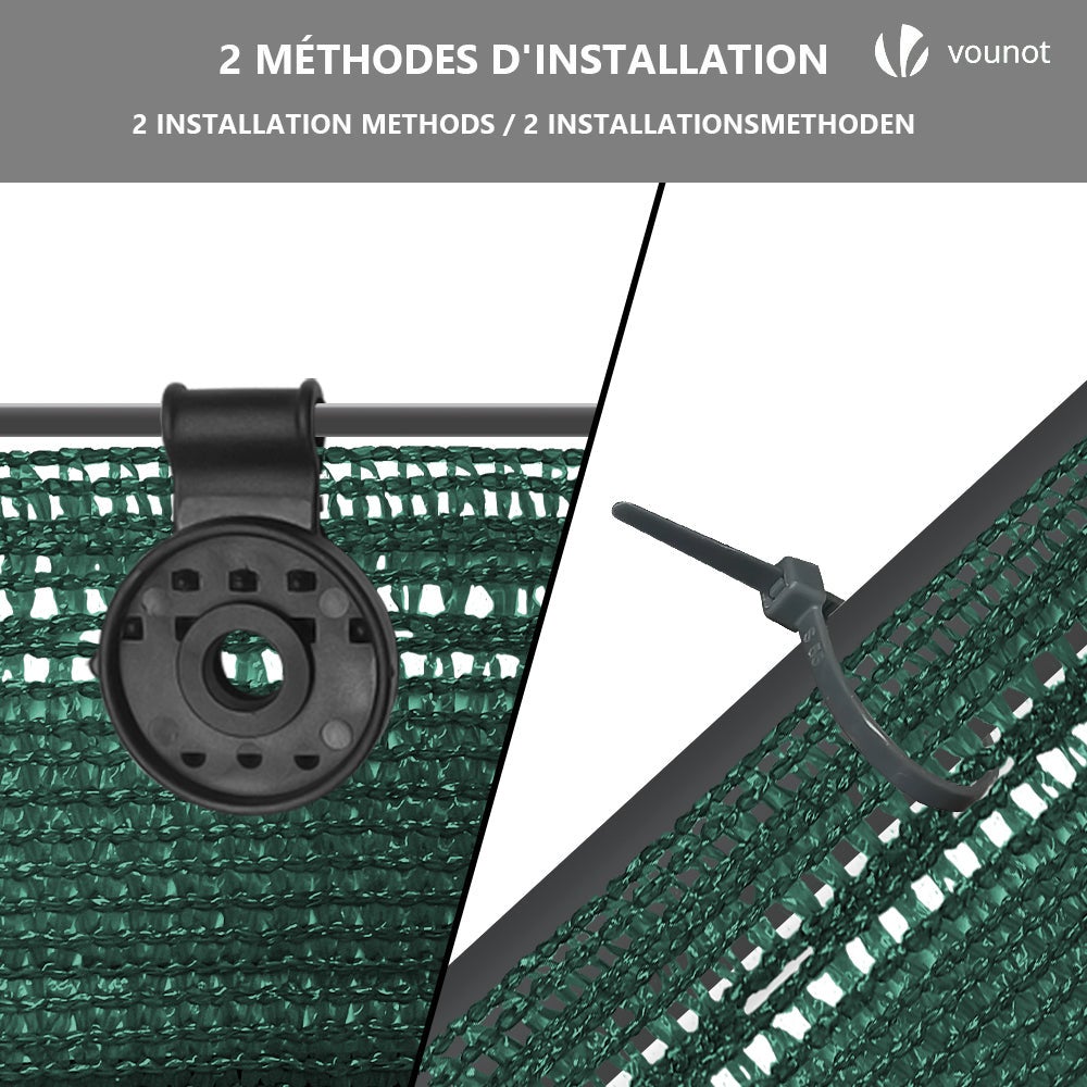 Brise vue occultant en HDPE 150g/m² 1.5x10m avec attaches de fixation vert VOUNOT® - 5