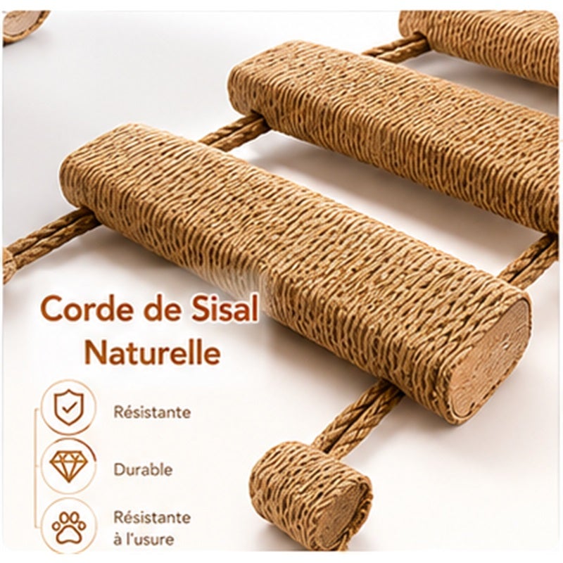 Échelle pour chat en corde de sisal 101 cm, hamac mural intérieur/extérieur, accessoire d’escalade et repos facile à installer pour animal - 4