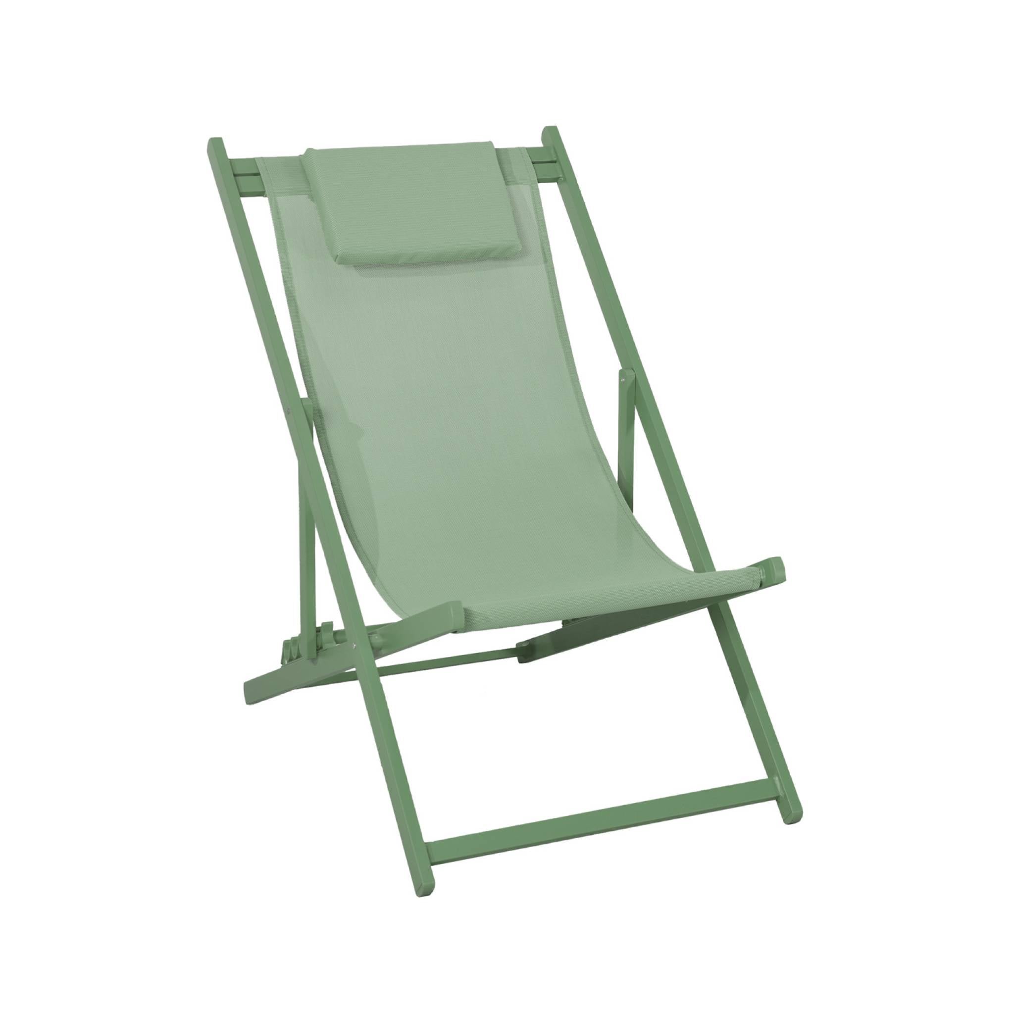 Lot de 2 bains de soleil - Gaia vert - Transat en aluminium gris anthracite et textilene vert avec coussin repose tête. chilienne - 3