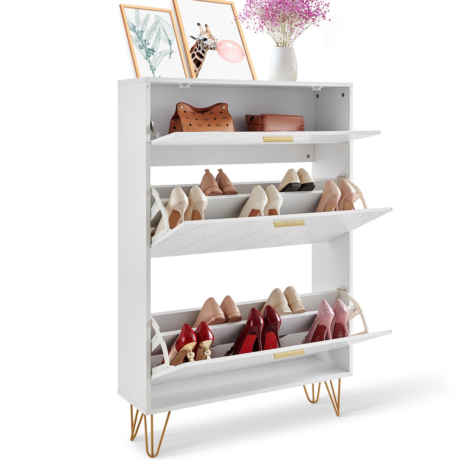Meuble à chaussures 3 tiroirs rabattables,SucceBuy organiseur autonome pour talons,bottes,pantoufles,pour entrée et salon - 3