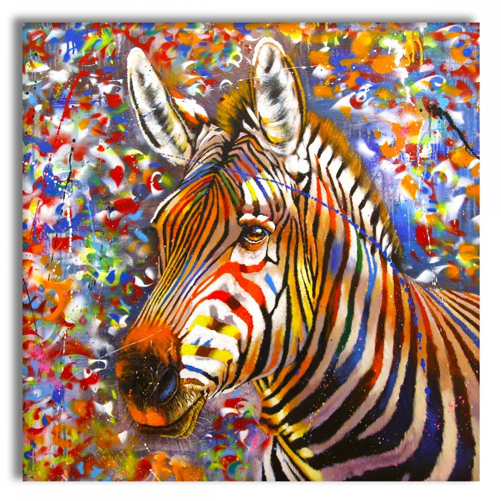ZEBRA MIEJSKA - Wydruk na płótnie i oprawiony w drewnianą ramę 80X80 CM
