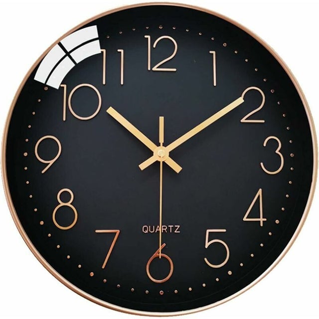 Horloge Murale Silencieuse sans tic-tac, 30cm Chiffres Arabes Horloge Quartz Ronde Moderne Décorative, pour Salon Chambre Cuisine Bureau Classe - Noir