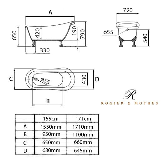 Bañera con patas RICHMOND 155 cm patas LEÓN DORADAS - 3