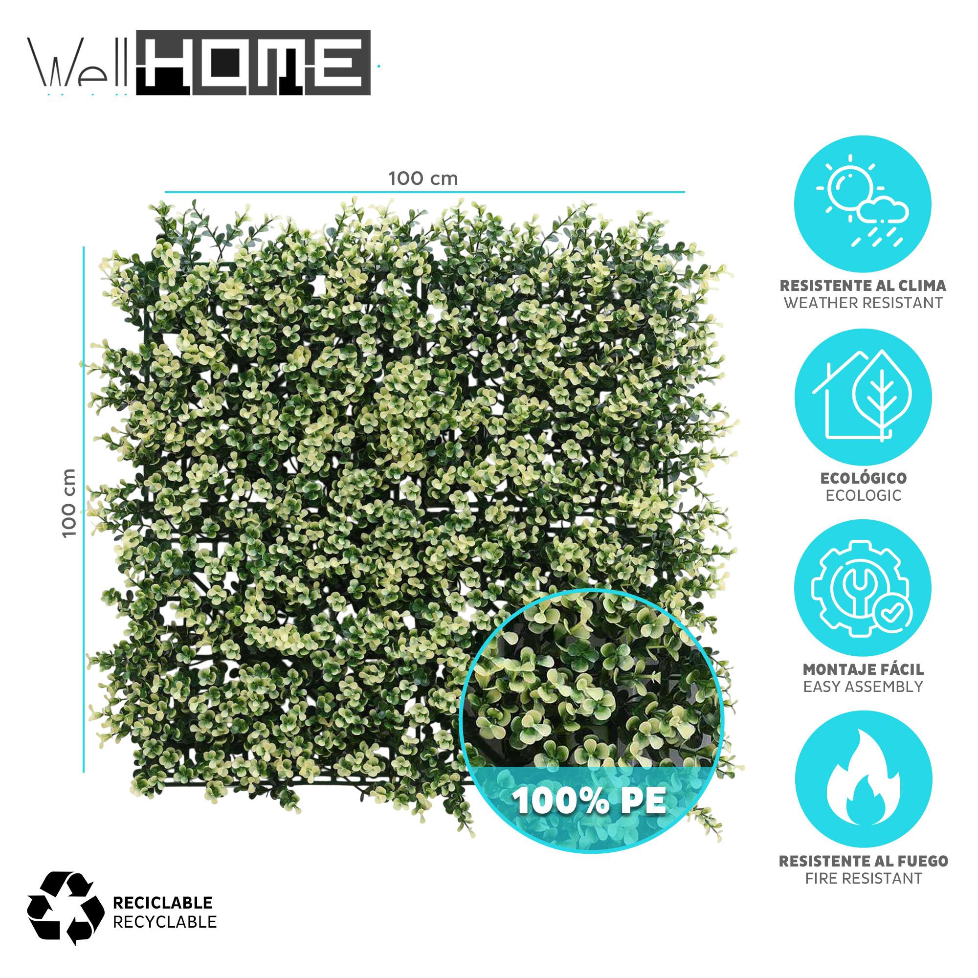 WellHome Seto Artificial 100x100cm, Jardin vertical hojas verdes y Blancas - 2