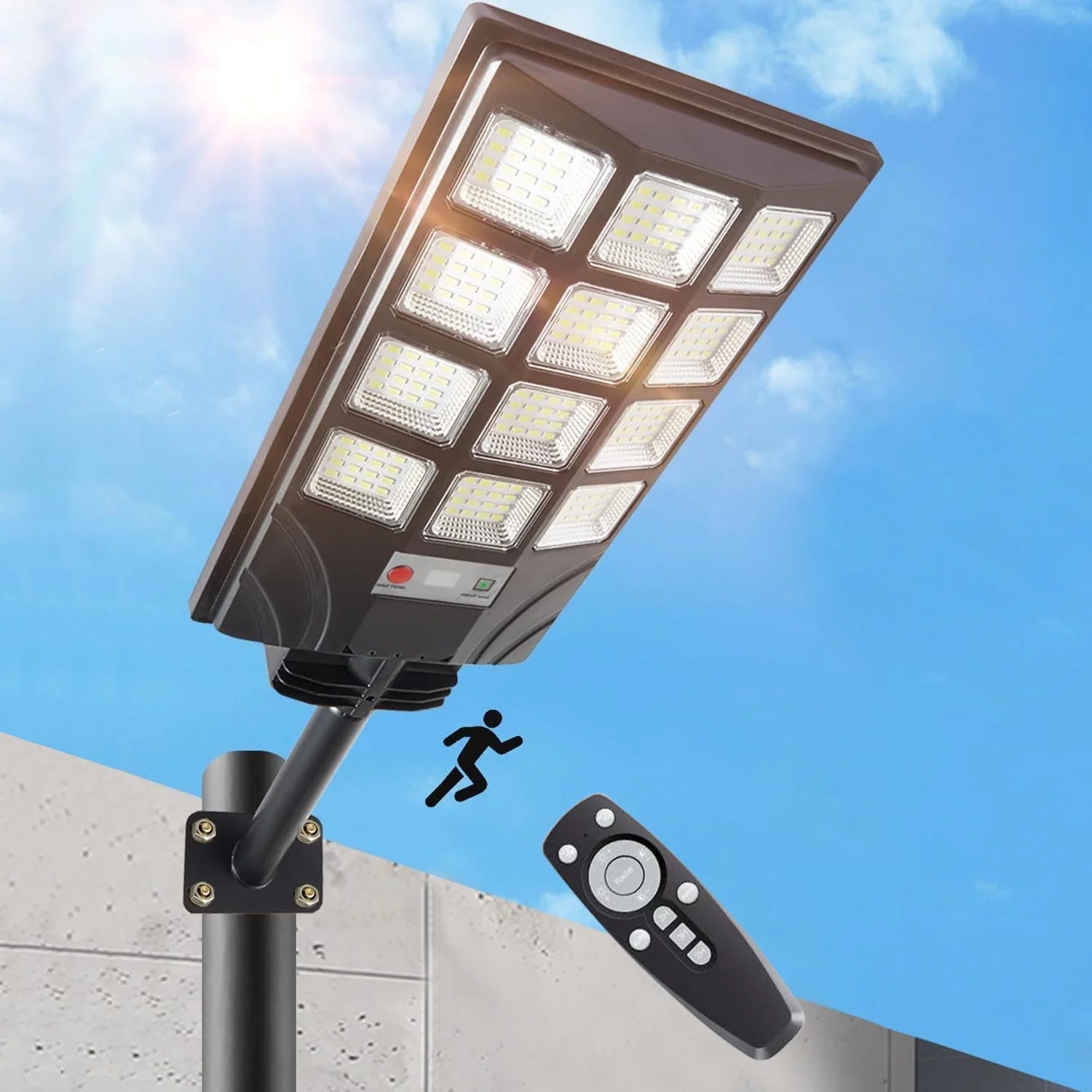 Lampadaire Solaire Gefolly Avec Détecteur De Mouvement - 6500K, IP67, Batterie 30000 MAh - Jardin, Rue, Garage