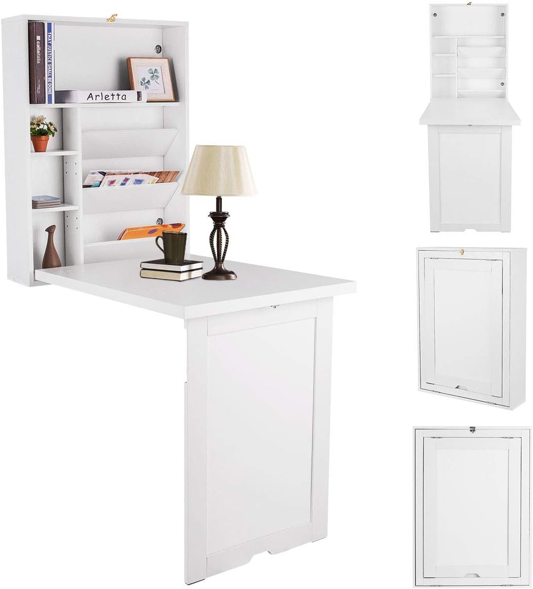 Table Murale Rabattable avec Etagere Integree et Tableau, Armoire ...