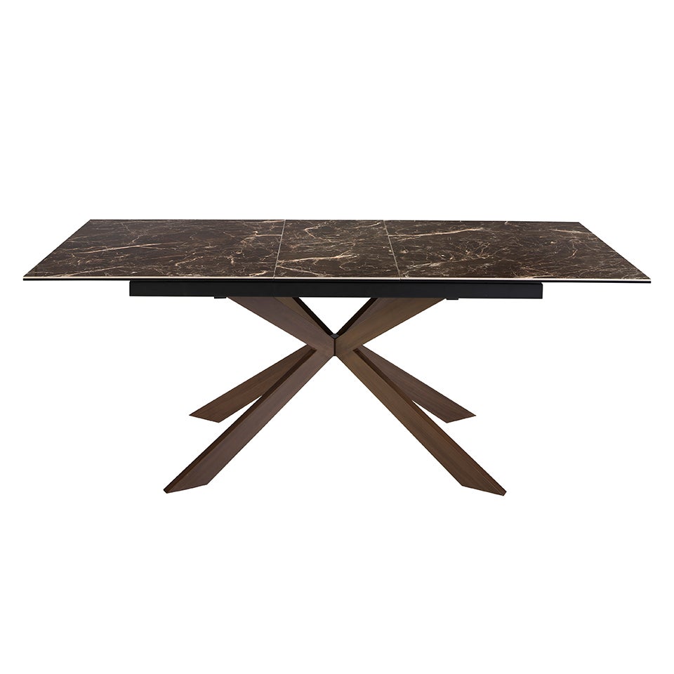 Table à manger à rallonge rectangulaire marbre porcelaine et acier effet noyer 160 x 90 x 76 cm - 7
