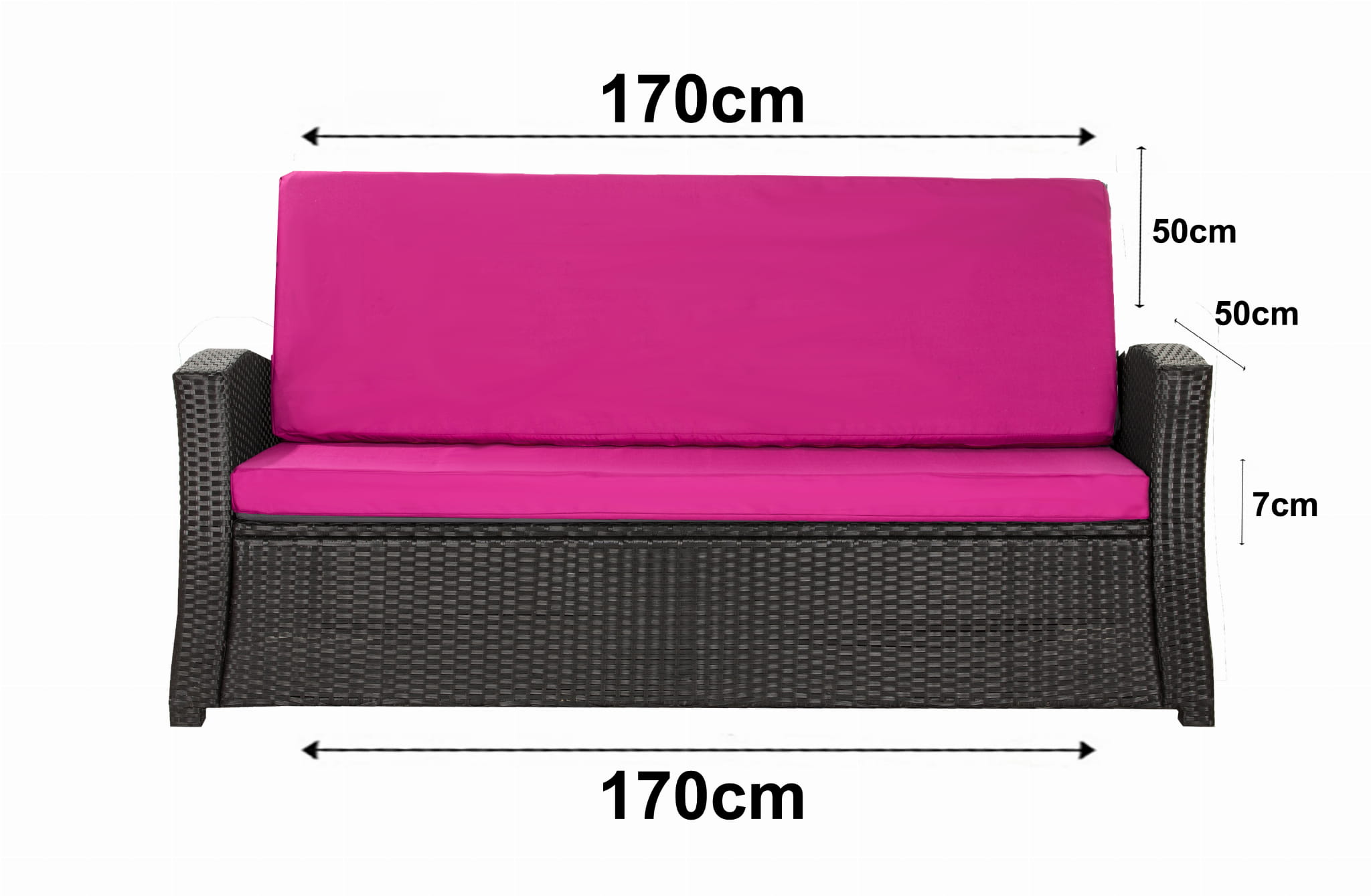 Poduszka ogrodowa na sofę rattanową 170x50x50cm poduszka na meble rattanowe różowa, poduszka na balkon taras, poduszki na meble ogrodowe - 3