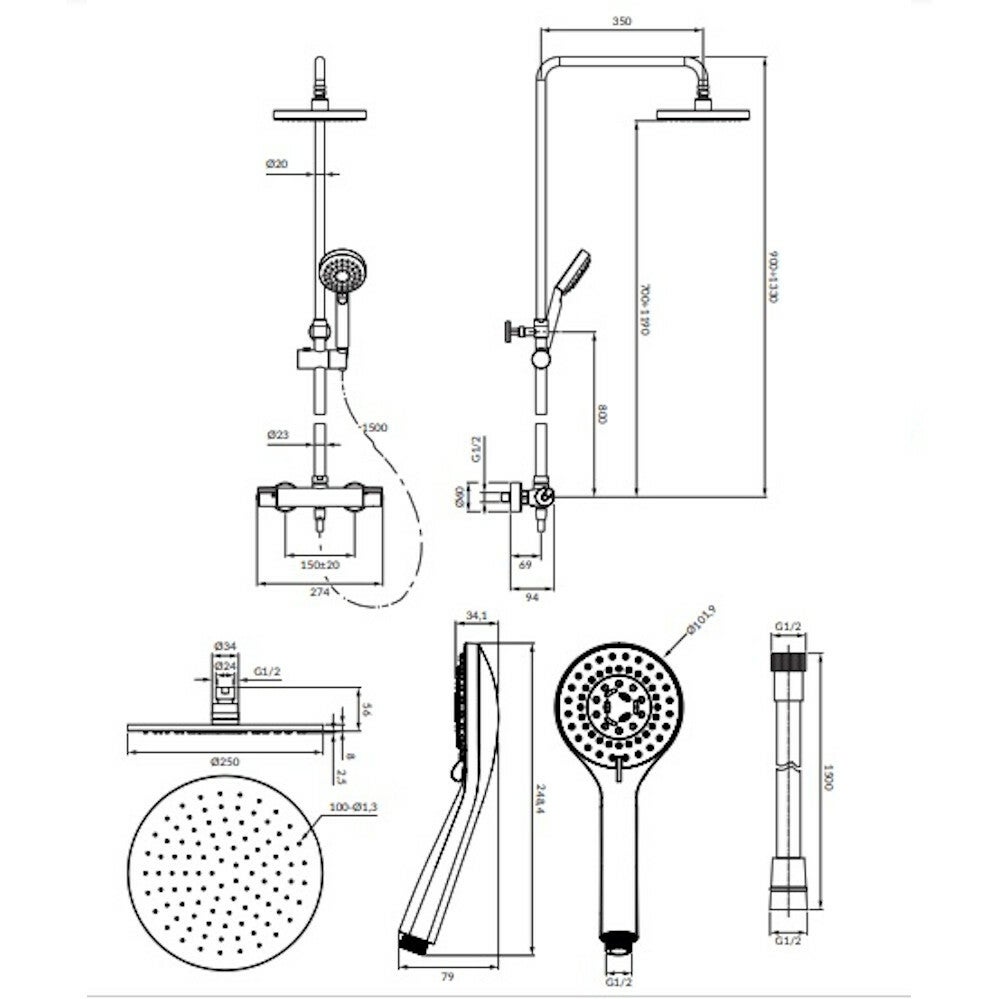 colonne de douche Thermostatique Y couleur : Or marque OMNIRES - 6