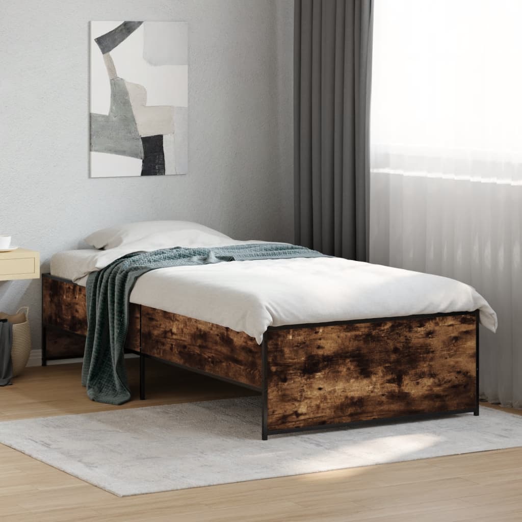 Łóżko Ze Stelażem Drewnopodobne Rama Łóżka Do Sypialni Pokoju 100x200cm