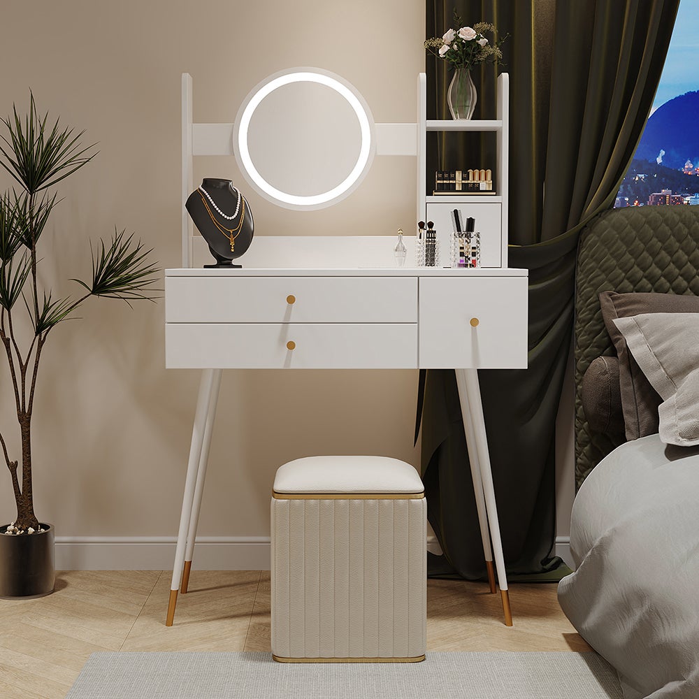 Coiffeuse avec miroir et éclairage LED HOME DELUXE ROSY rose | Leroy Merlin