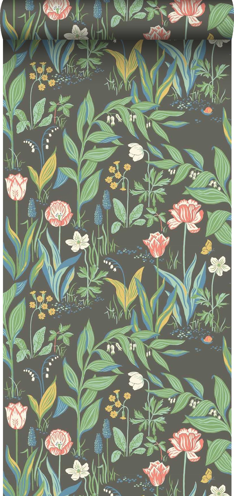 Tapeta kwiaty czarnymIzielonym - 53 cm x 10.05 m - BORASTAPETER