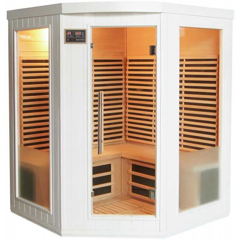 SNÖ Sauna d'angle infrarouge 3-4 places 2200W Hemlock blanc 9 panneaux carbone - 4