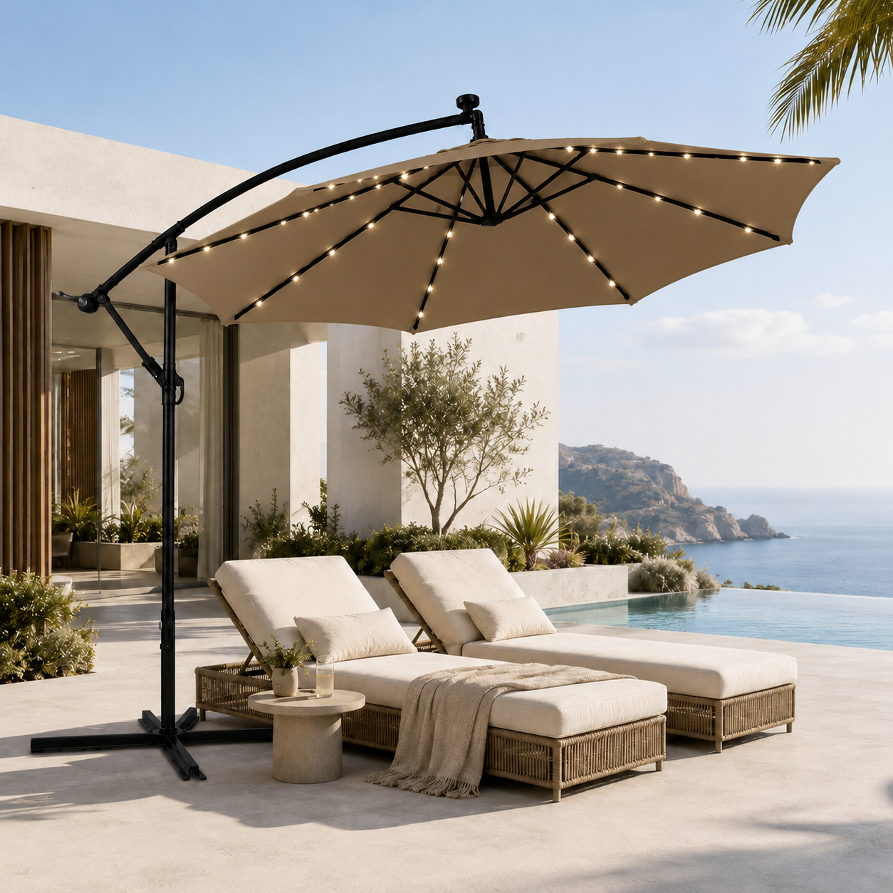 Parasol latéral 3 mètres de jardin kaki avec LED et inclinaison 360° - 3