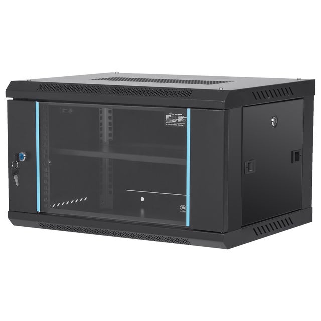 SucceBuy Armoire serveur réseau à montage mural 6U, 15,5'' profondeur, boîtier rack de serveur, capacité charge 200 lb, porte en verre verrouillable