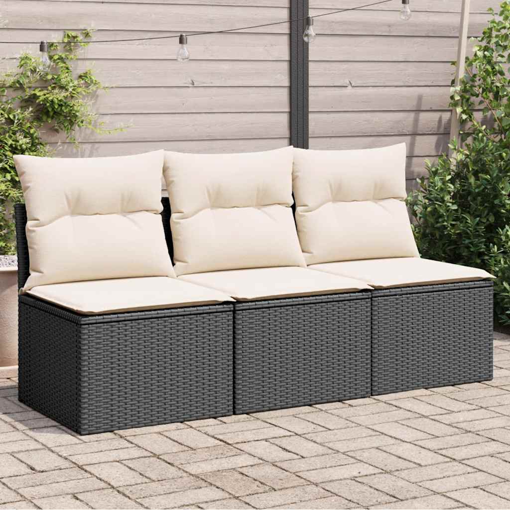 Sofa ogrodowa z poduszkami, 3-osobowa, czarna, polirattan vidaXL