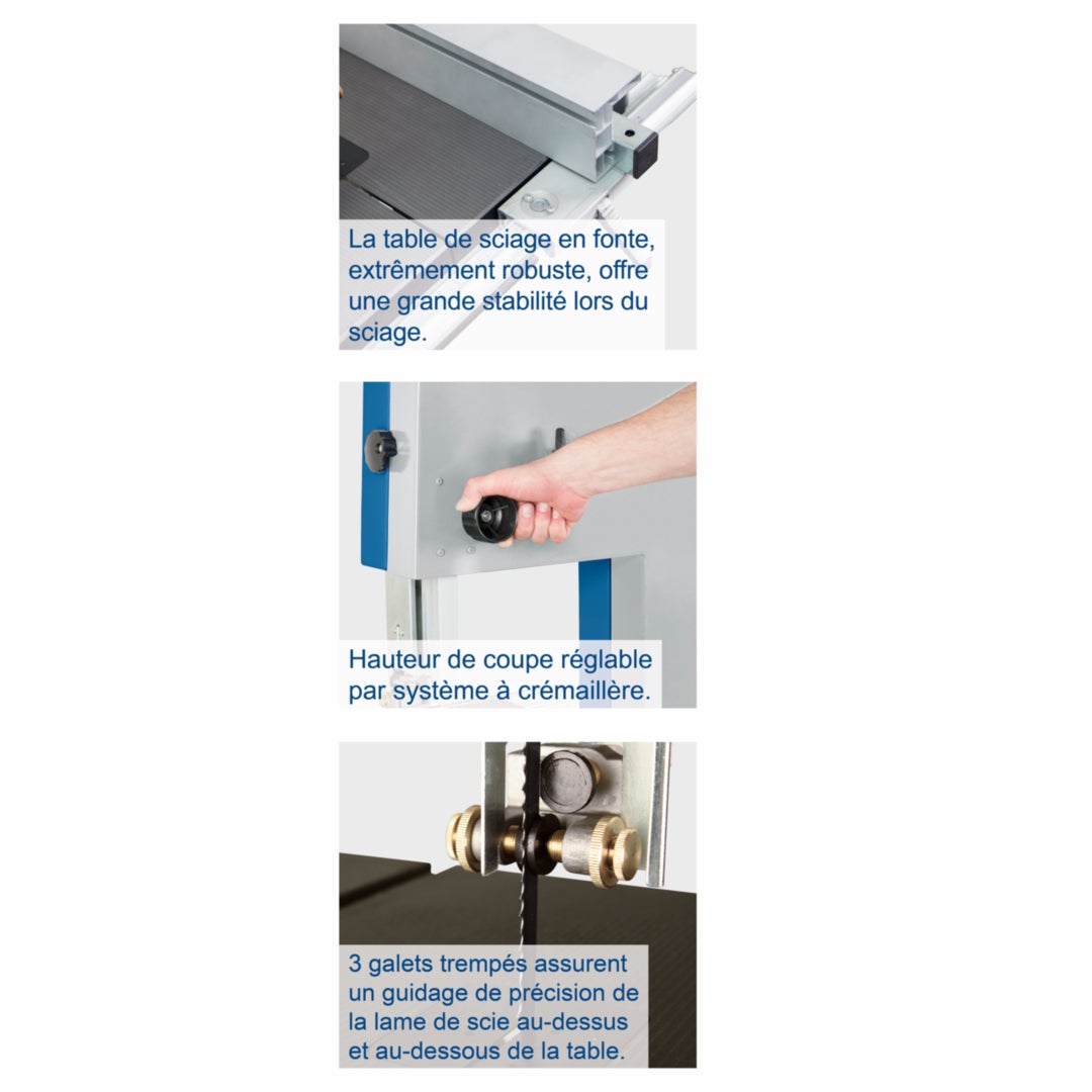 Scheppach Scie à ruban professionnelle BASA3 – 230 V – 800 W – Hauteur de coupe 205 mm – Largeur de coupe 306 mm – Vitesse 370-750 m/min - 7