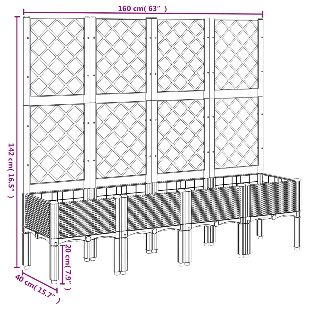 Maison Exclusive - Vaso/floreira jardim c/ treliça 160x40x142 cm PP cinzento-claro - 8