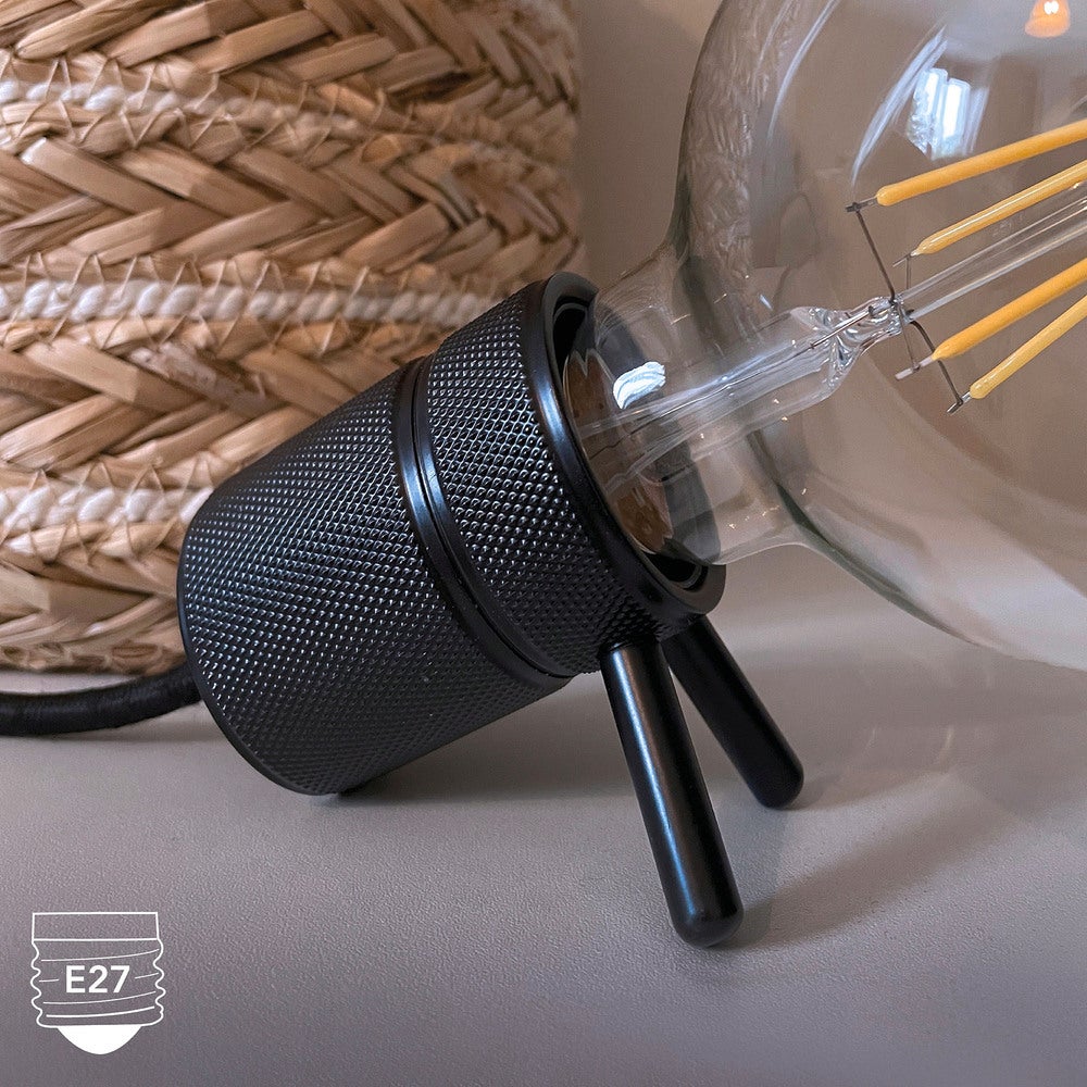 Douille métal E27 noire précablée à poser, câble en tissu - Tibelec - 3