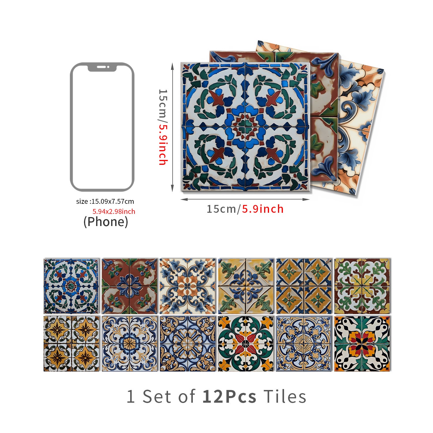 Lot de 12 panneaux muraux 3D autocollants, Crédence adhésive, Autocollants décoratifs, Imperméables et résistants à la chaleur, 15 cm x 15 cm - 4